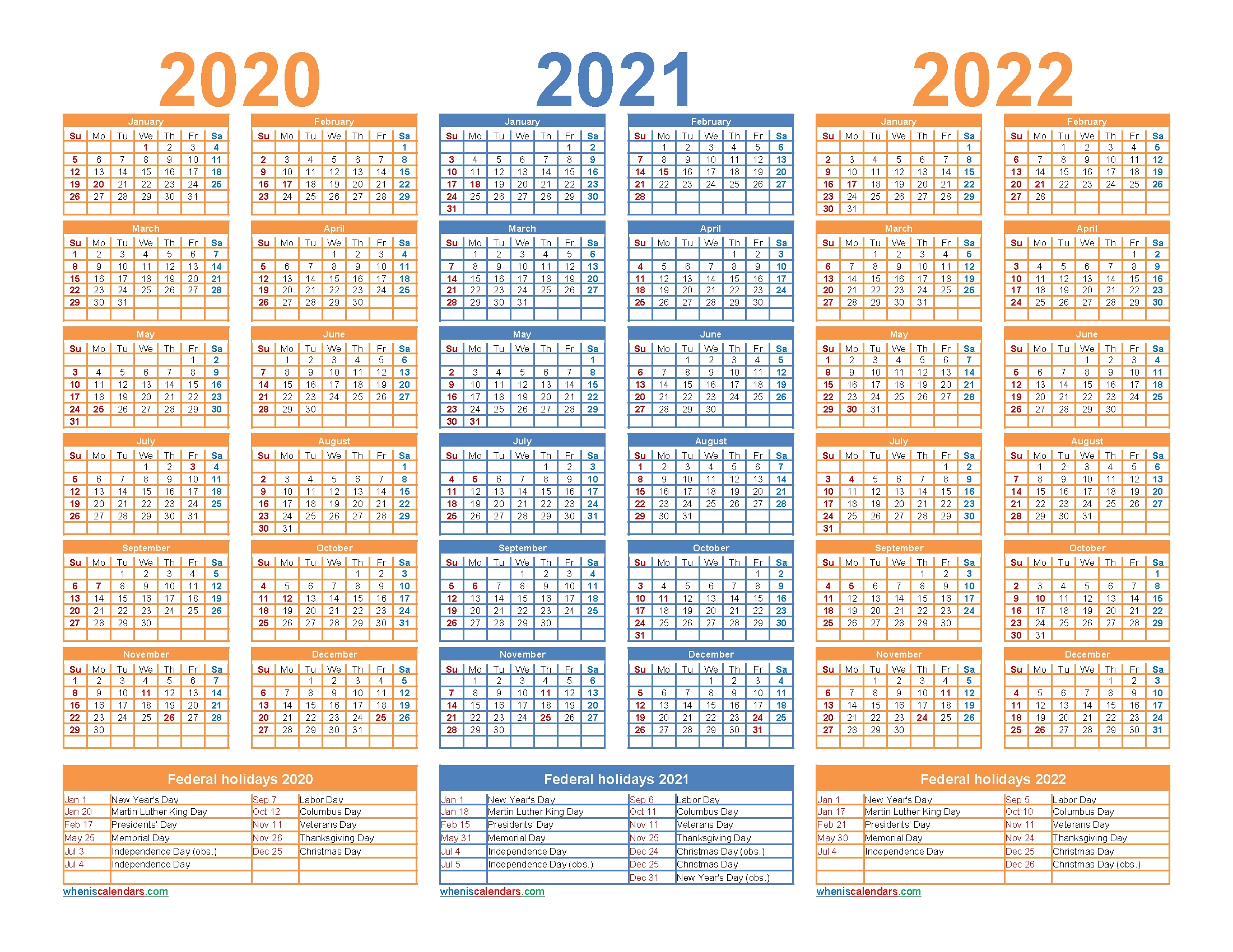 3 Year Calendar 2020 To 2022 Printable-Three Year Calendar 2021