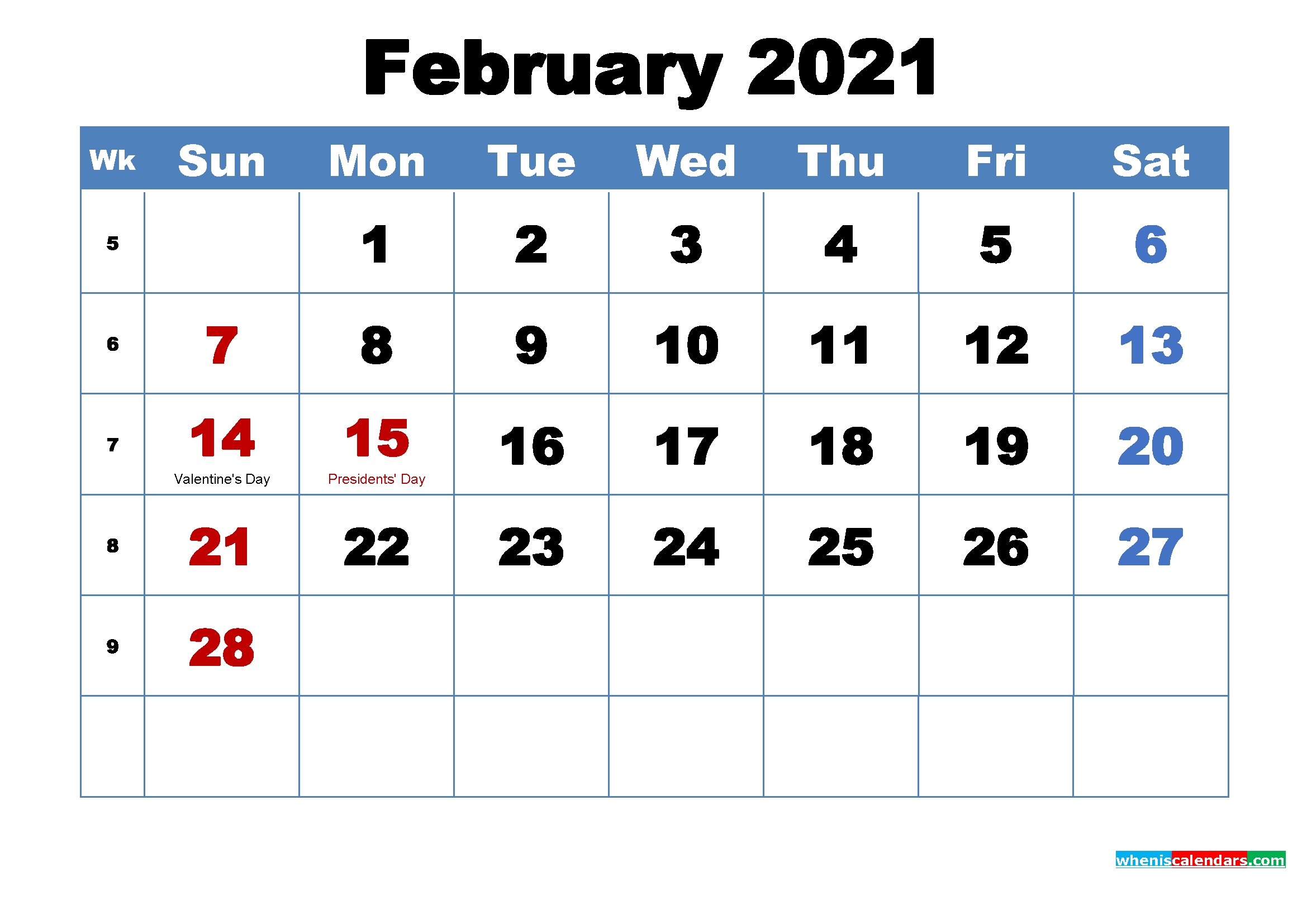 30 Free February 2021 Calendars For Home Or Office - Onedesblog-2021 Vacation Schedule