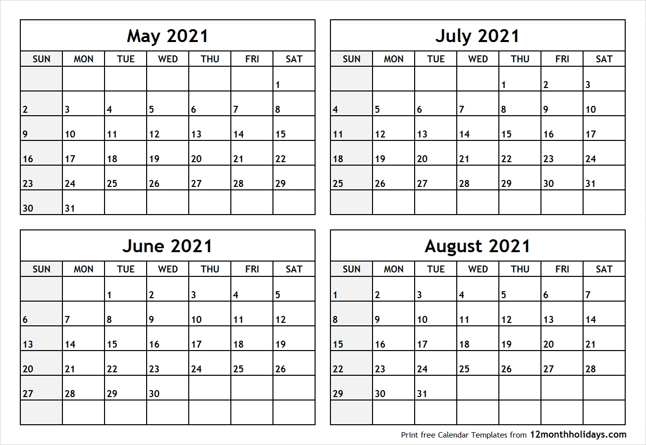 4-Month-May-June-July-August-2021-Calendar - All 12 Month-June July August 2021 Calendar Printable