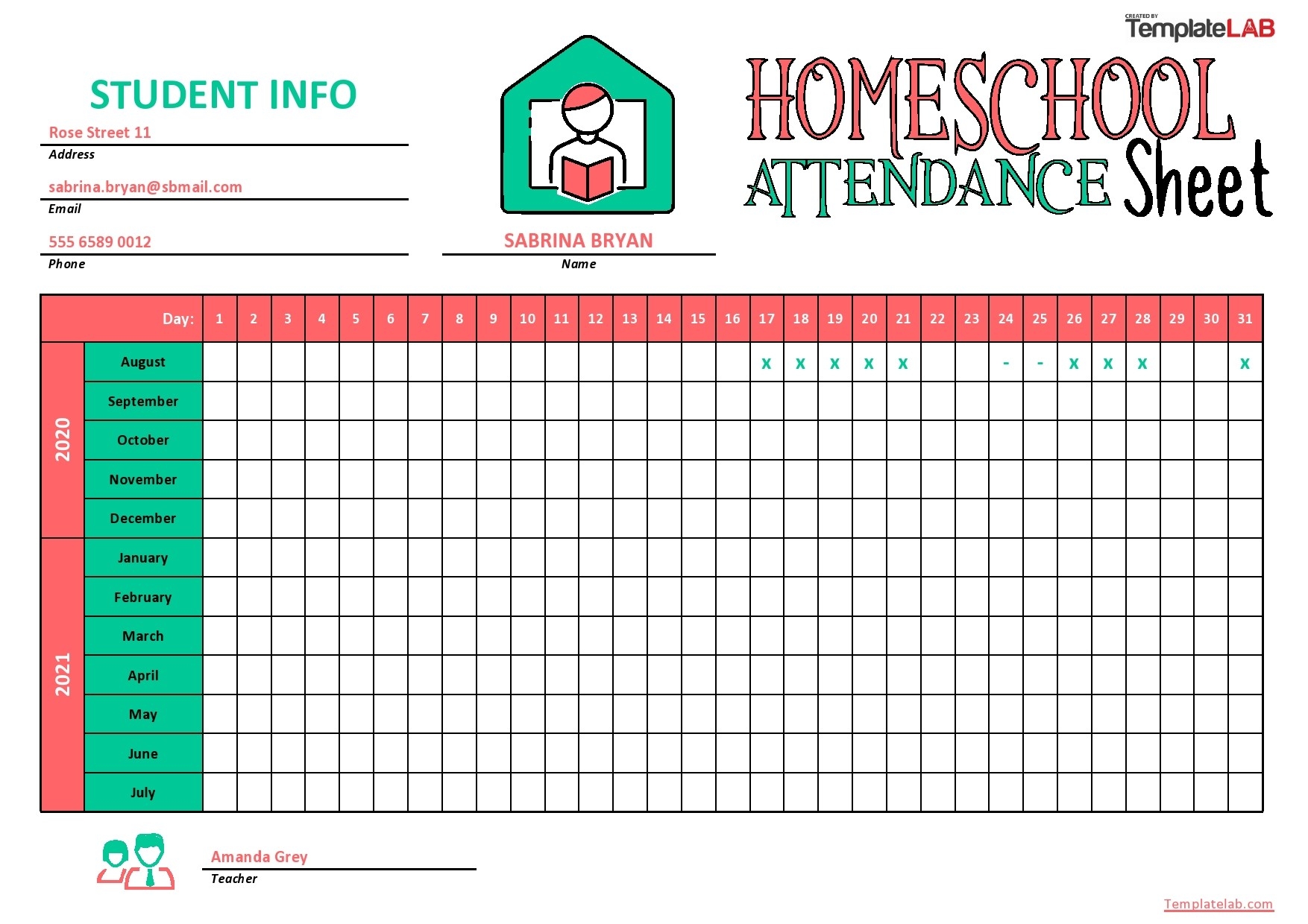 43 Free Printable Attendance Sheet Templates - Templatelab-Attendance Sheet Template For 2021