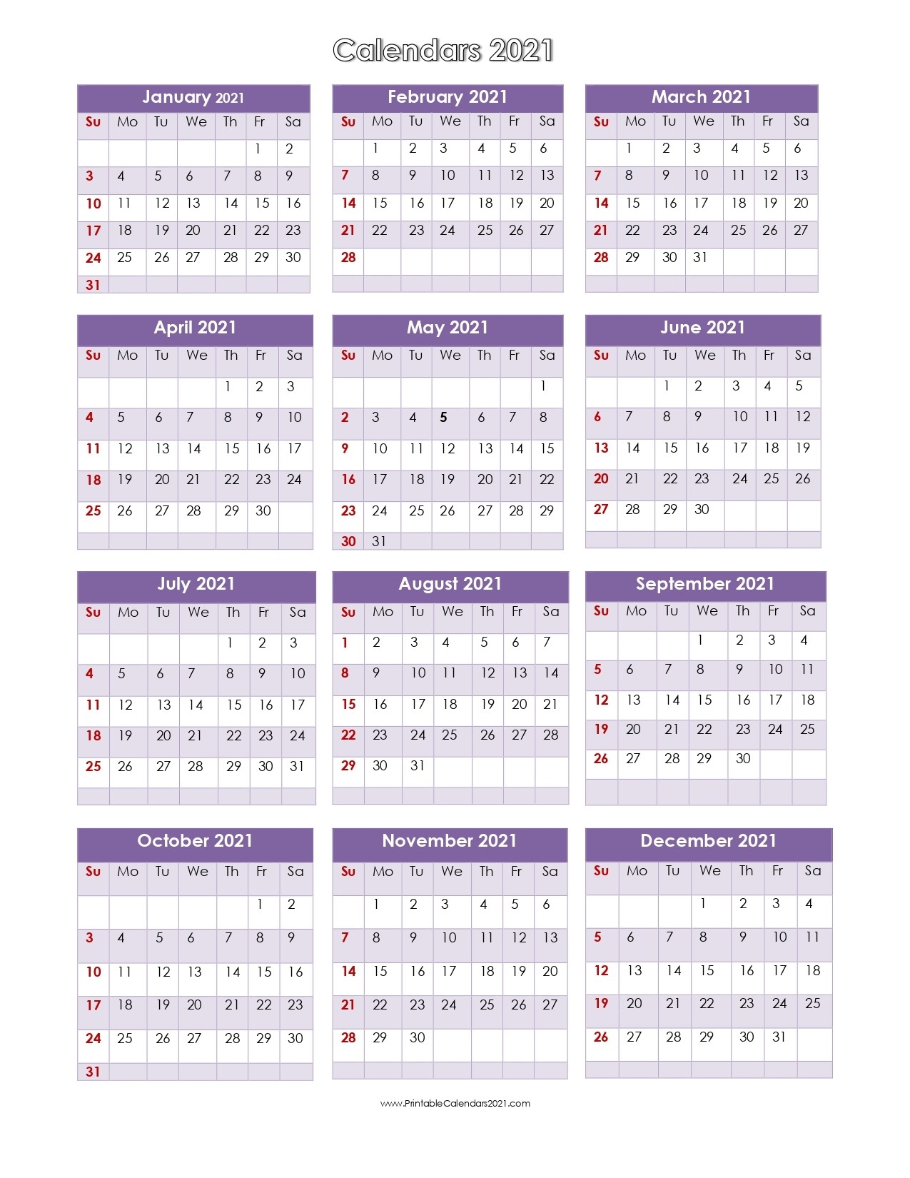 56+ Printable Calendar 2021 One Page, Us 2021 Calendar-Free Printable Attendance Calendar 2021