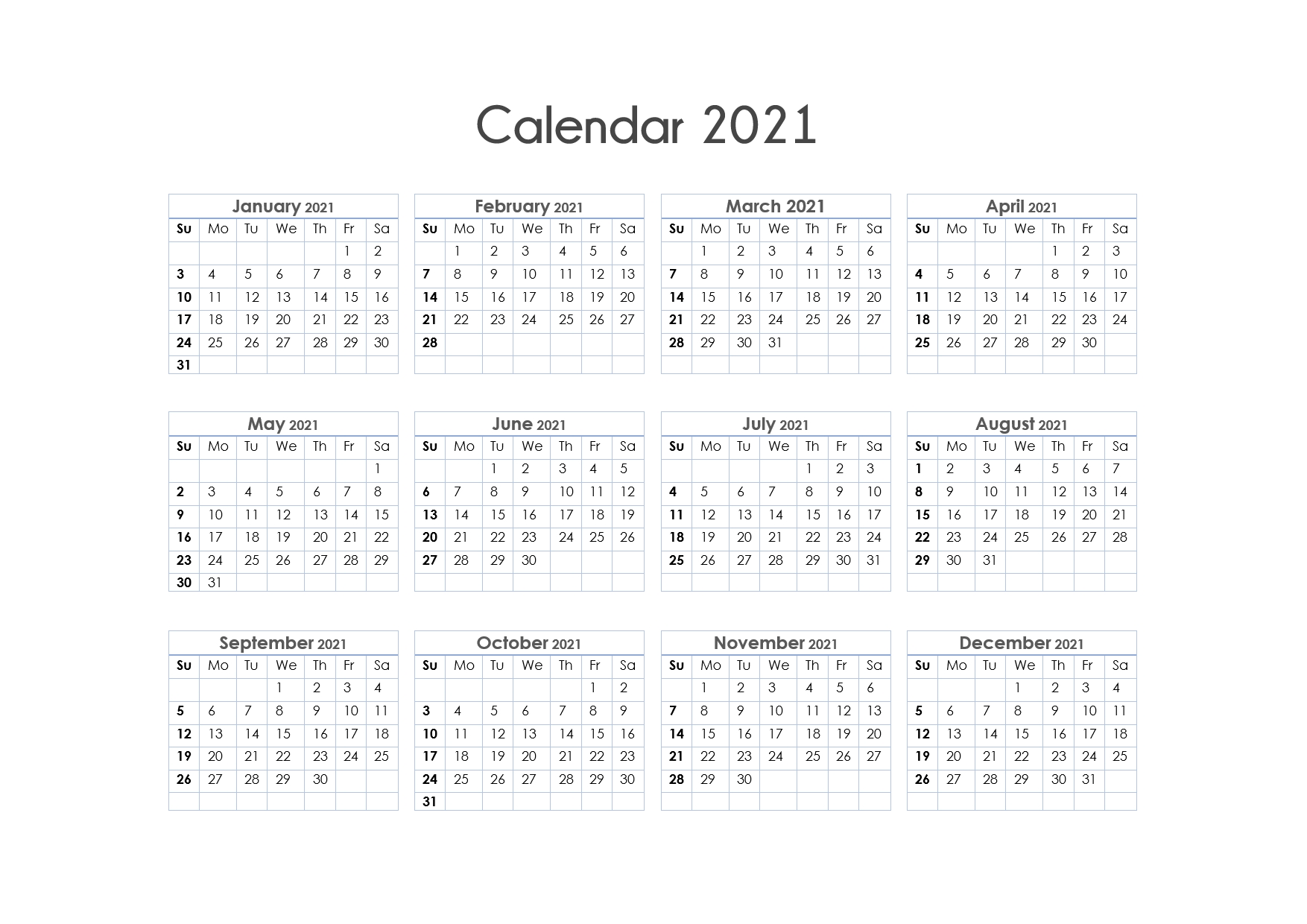 56+ Printable Calendar 2021 One Page, Us 2021 Calendar-Free Printable Yearly Calendar 2021 2021