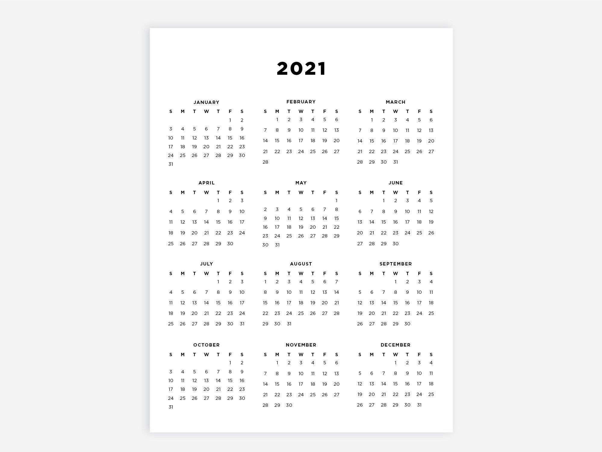 8.5X11 Printable Calendar 2021 Letter Calendar 2021 Year-8X11 Landscape Printable Monthly Calendar 2021