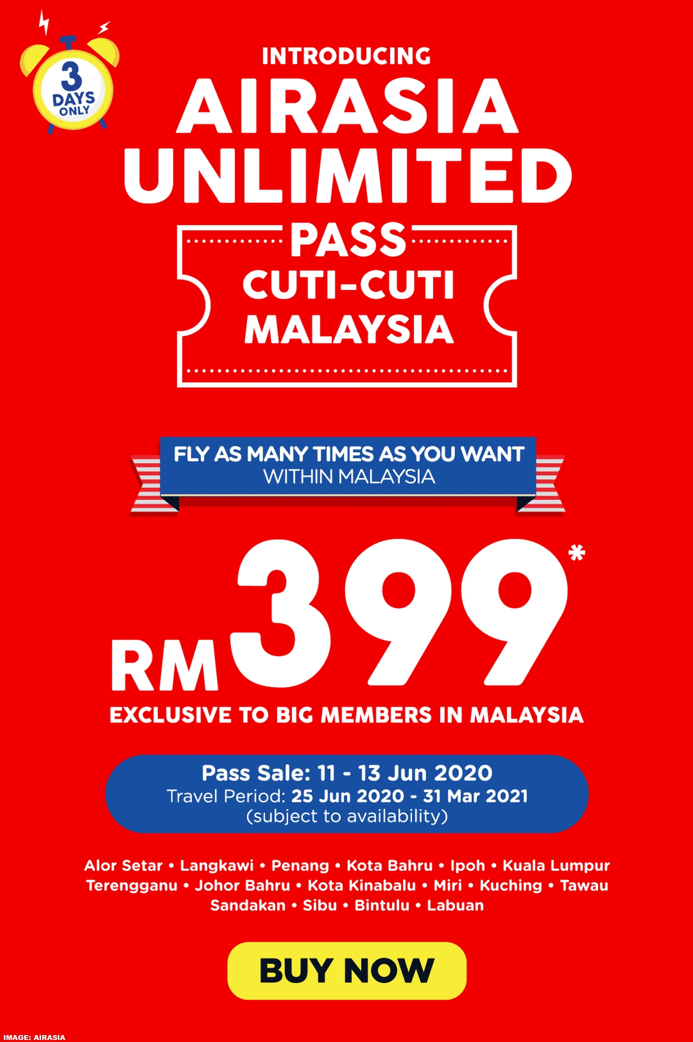 Airasia Unlimited Pass Cuti-Cuti Malaysia For Travel June 25-Kuching School Holidays 2021