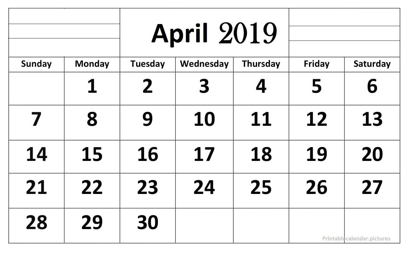 April 2019 Calendar Printable Large Print | Printable-Printable Calendars Large Numbers