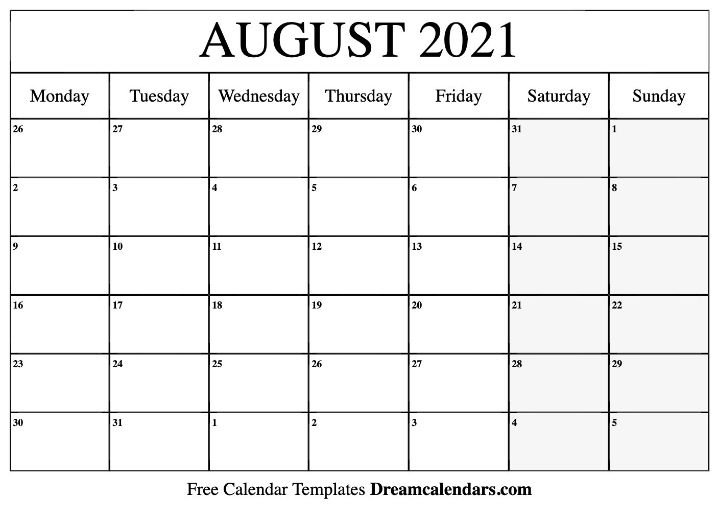 August 2021 Calendar | Free Blank Printable Templates-Monday-Friday August 2021