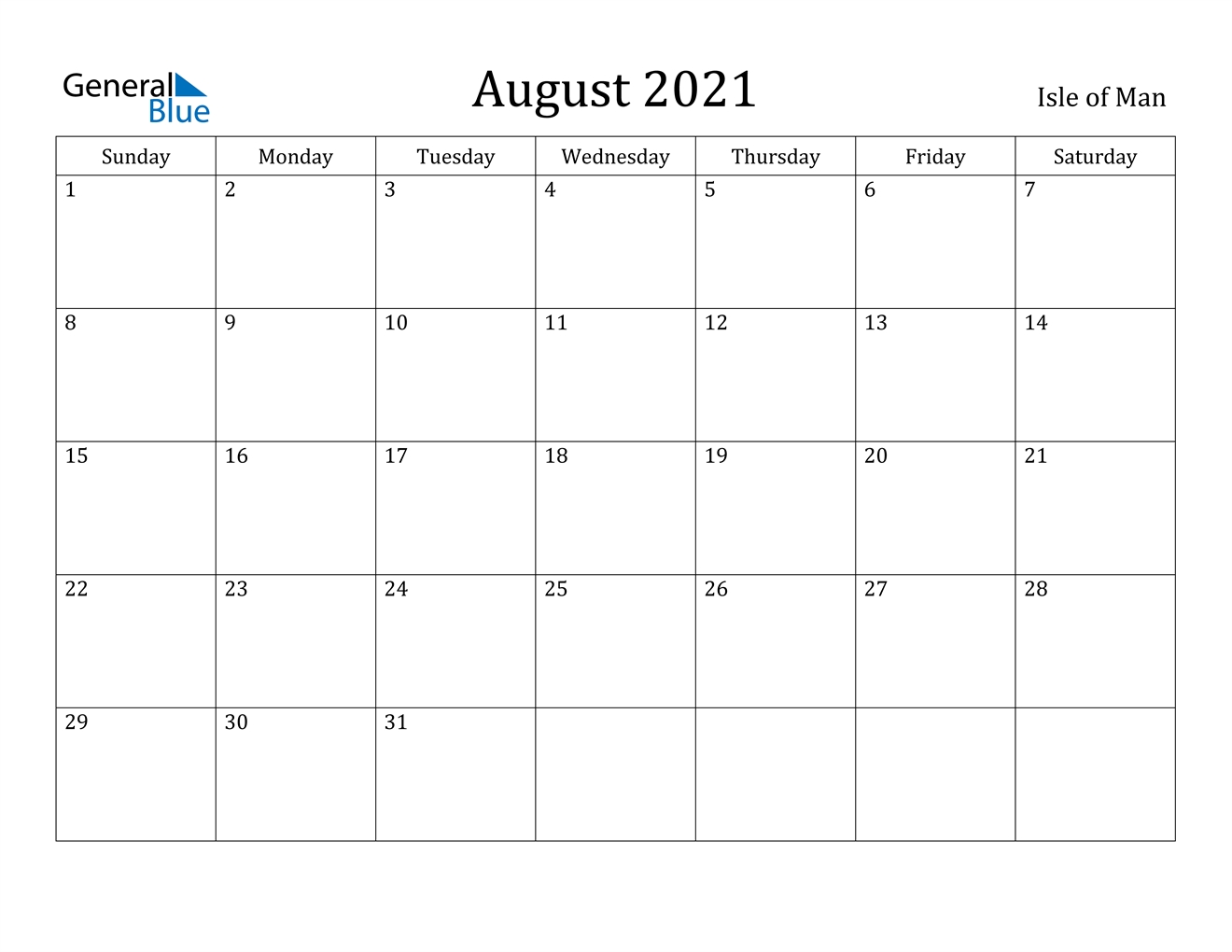 August 2021 Calendar - Isle Of Man-August 2021 Calendar Monday Friday