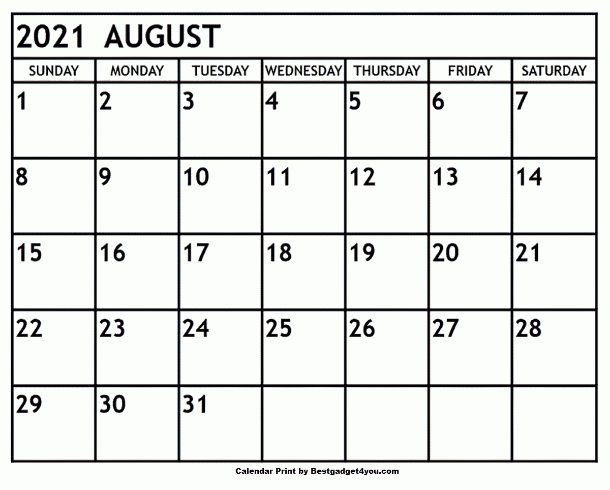 August 2021 In 2020 | Monthly Calendar Printable, Printable-August 2021 Printable Bill