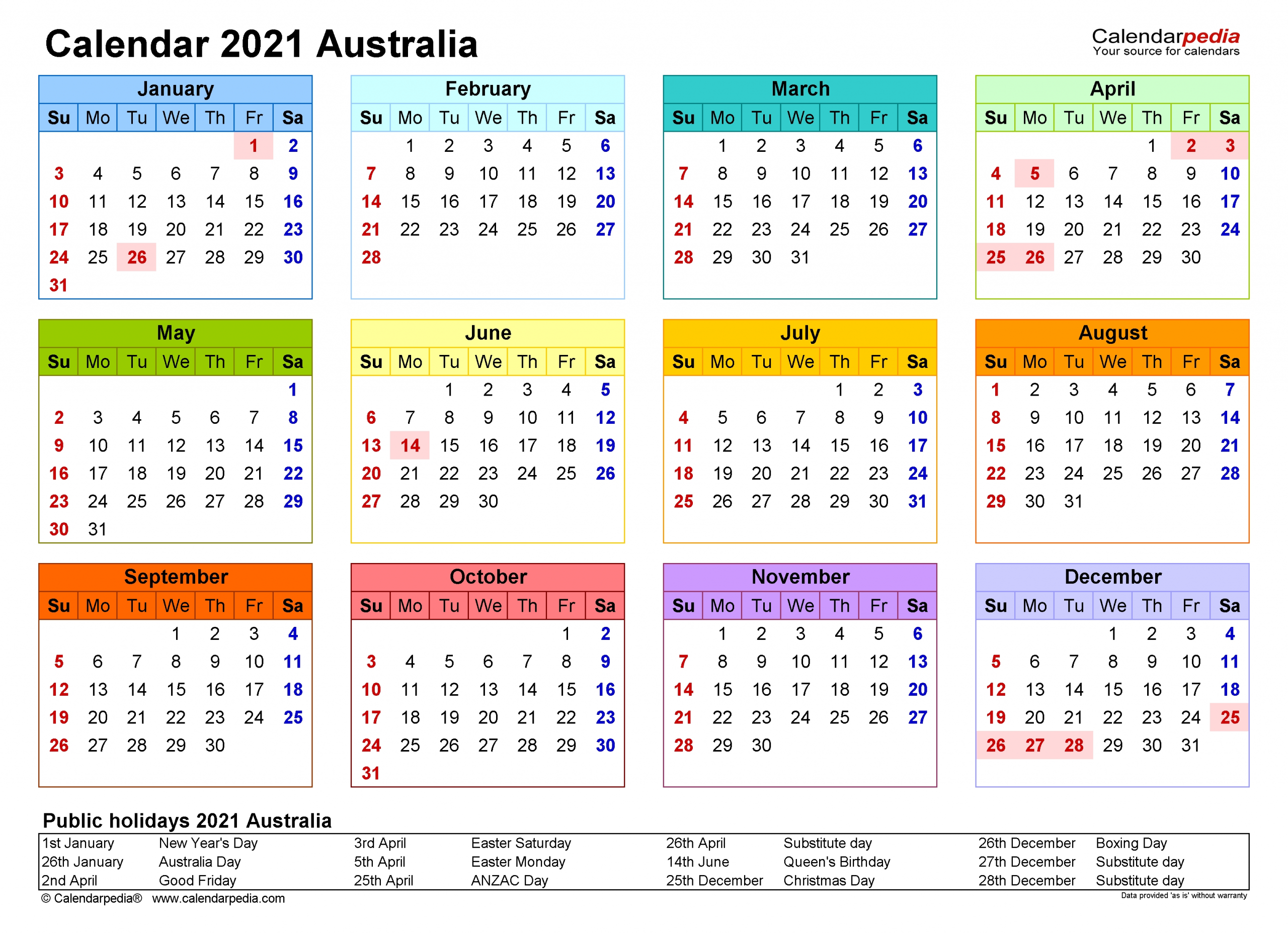 Australia Calendar 2021 - Free Printable Excel Templates-Free Printable Yearly Calendar 2021 2021