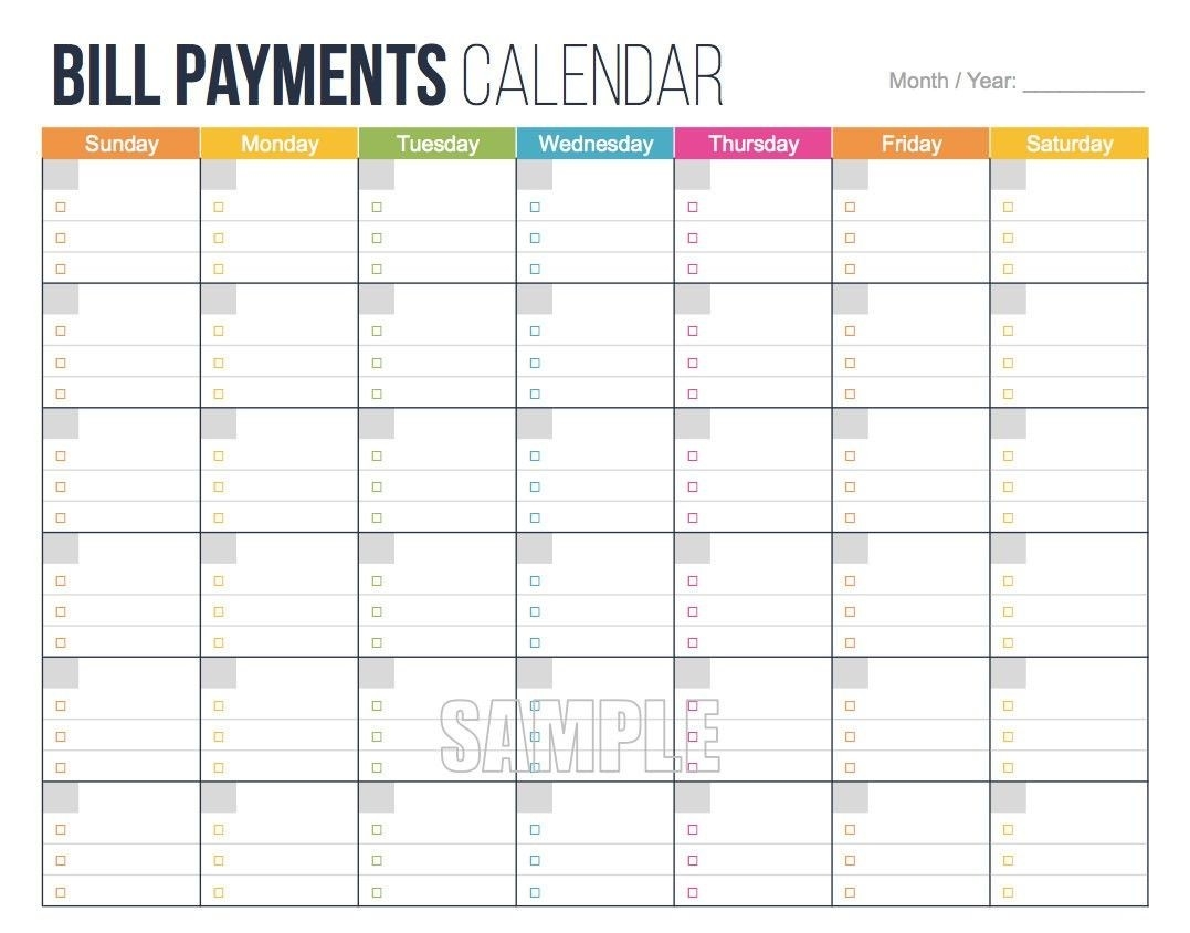 Free Monthly Bills 2021 Calendar Template Printable