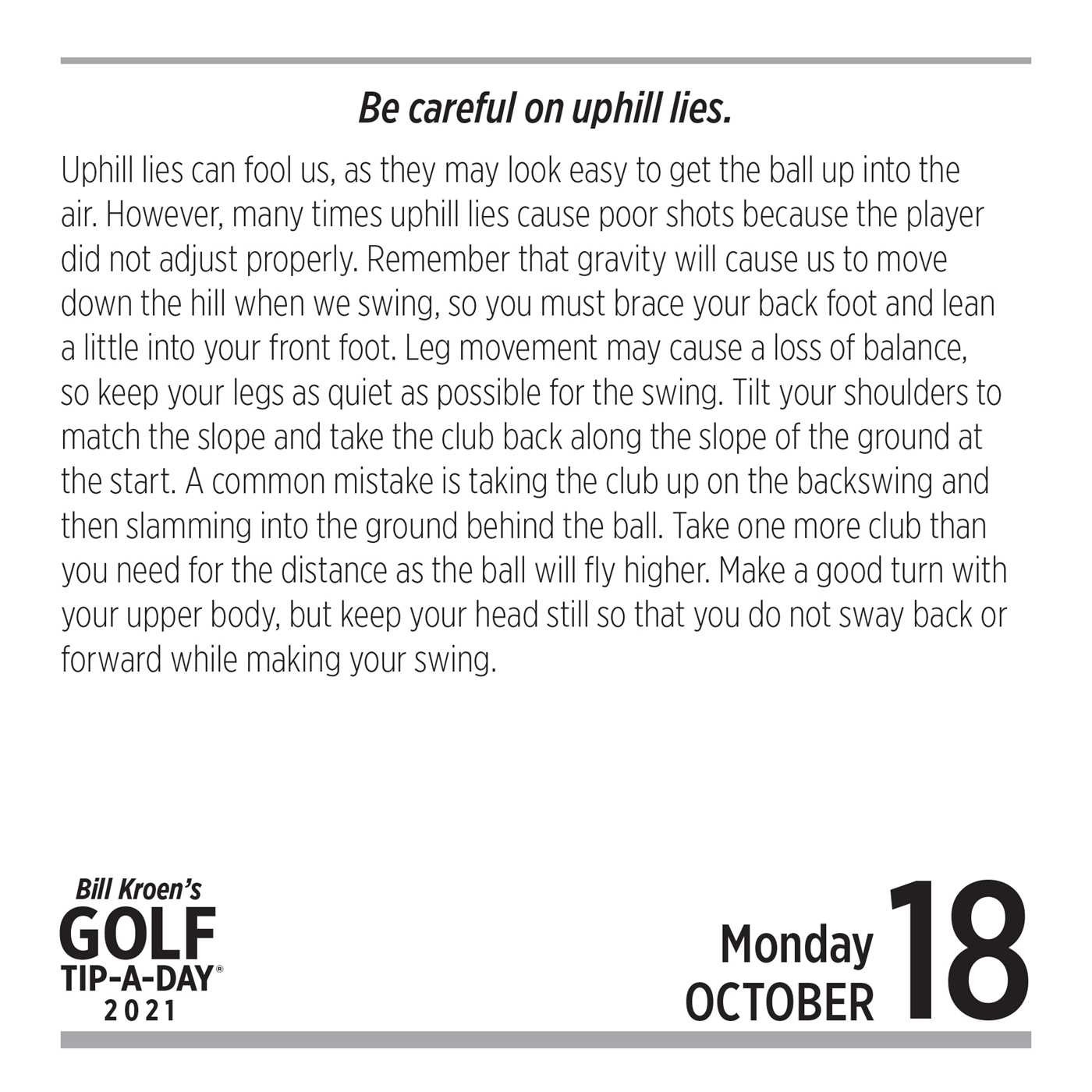 Bill Kroen&#039;S Golf Tip-A-Day 2021 Calendar - Book Summary-Billcalendars That Work 2021