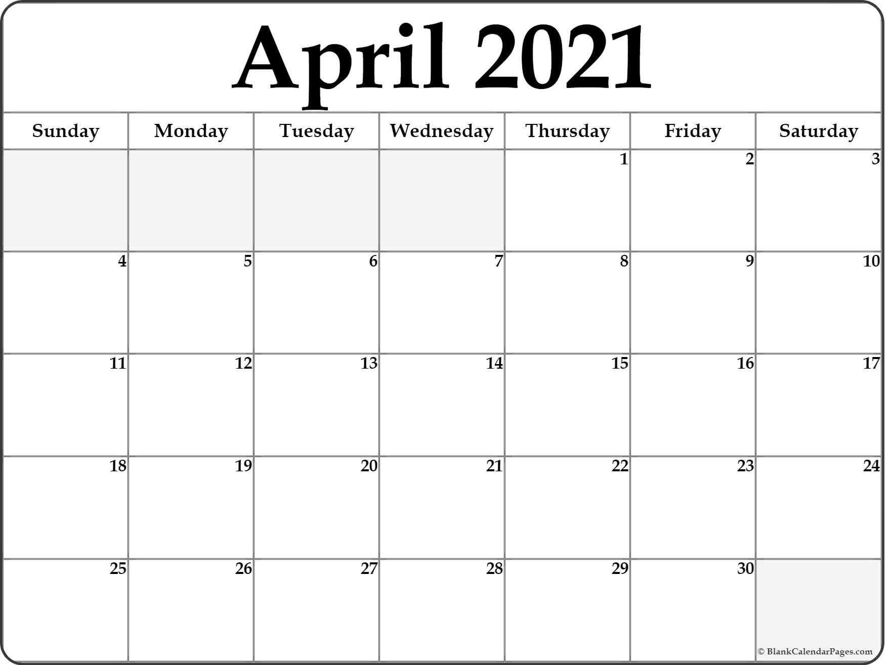 Blank April 2021 Calendar | Calendar Printables, Free-April 2021 Calendar Printable
