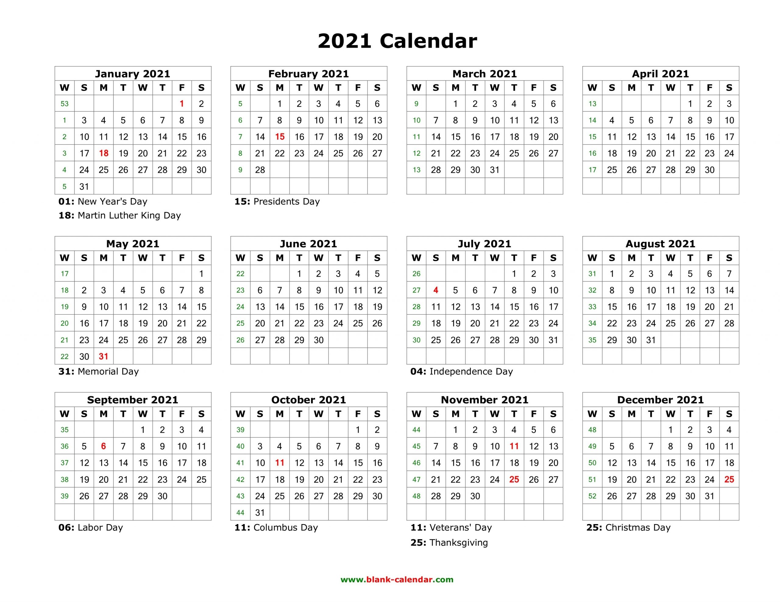 2021 Editable Yearly Calendar | Calendar Template Printable