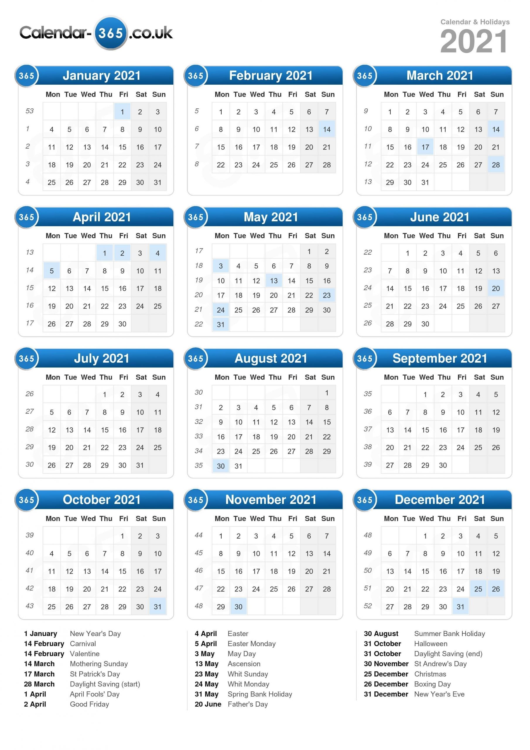 Calendar 2021-2021 Calendar Printable Free With Bank Holidays