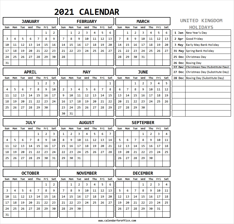 Calendar 2021 With Holidays Uk - Free Printable Calendar 2021-2021 Calendar Uk Printable