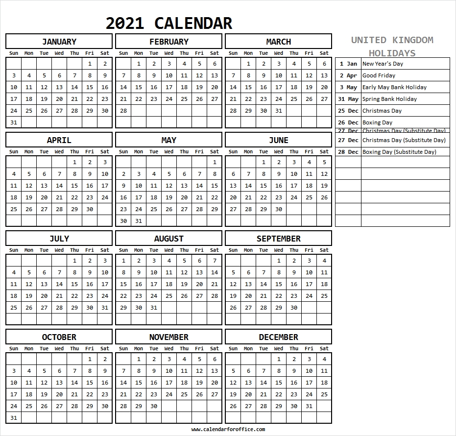 2021 Calendar Uk Printable | Calendar Template Printable