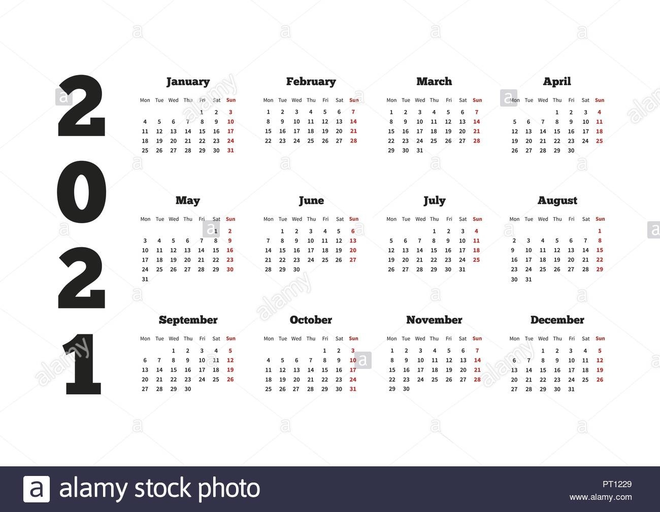 Calendar On 2021 Year With Week Starting From Monday, A4-Monday Start 2021 Calendar