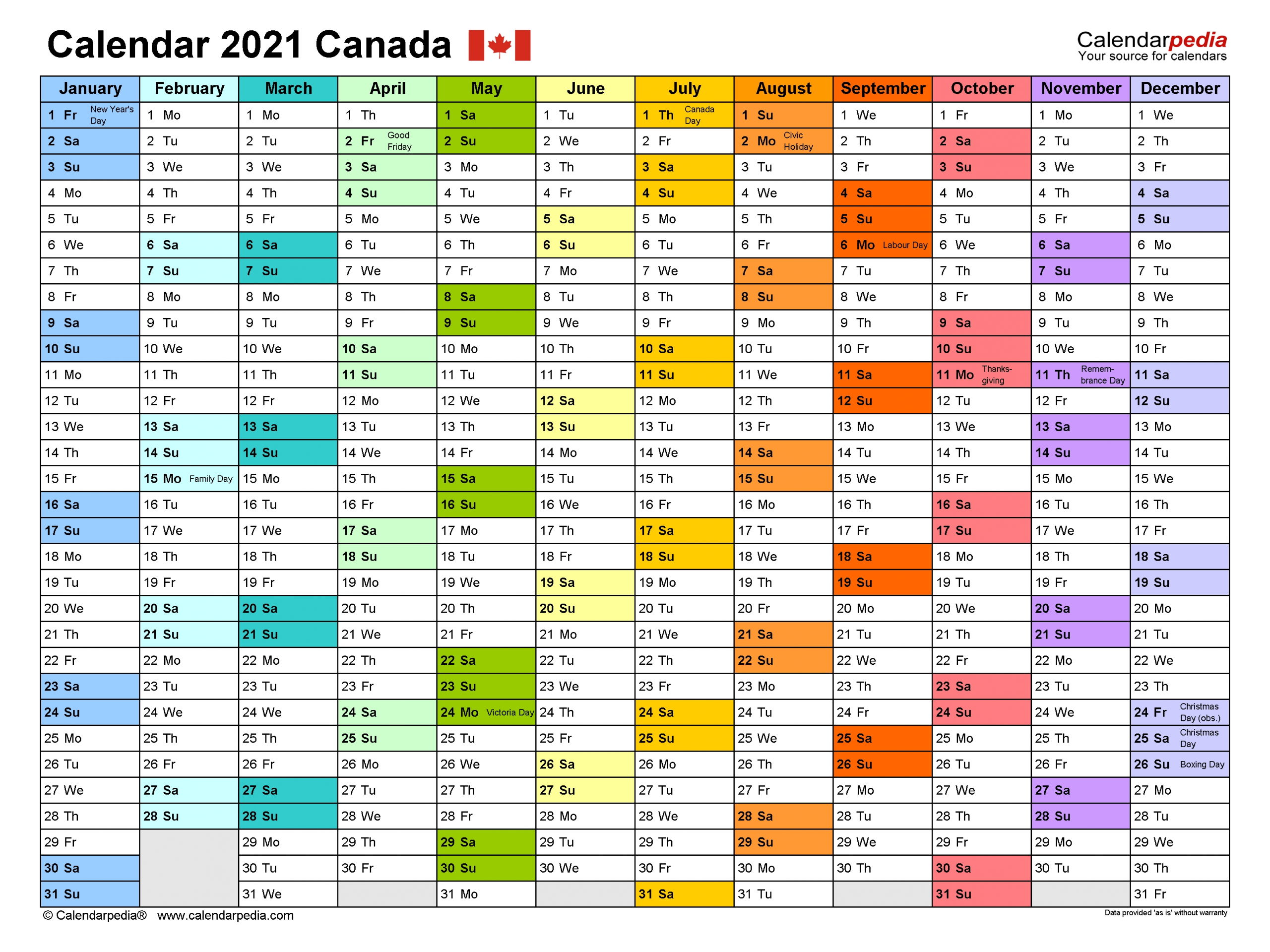 Canada Calendar 2021 - Free Printable Excel Templates-2021 Employee Vacation Planner