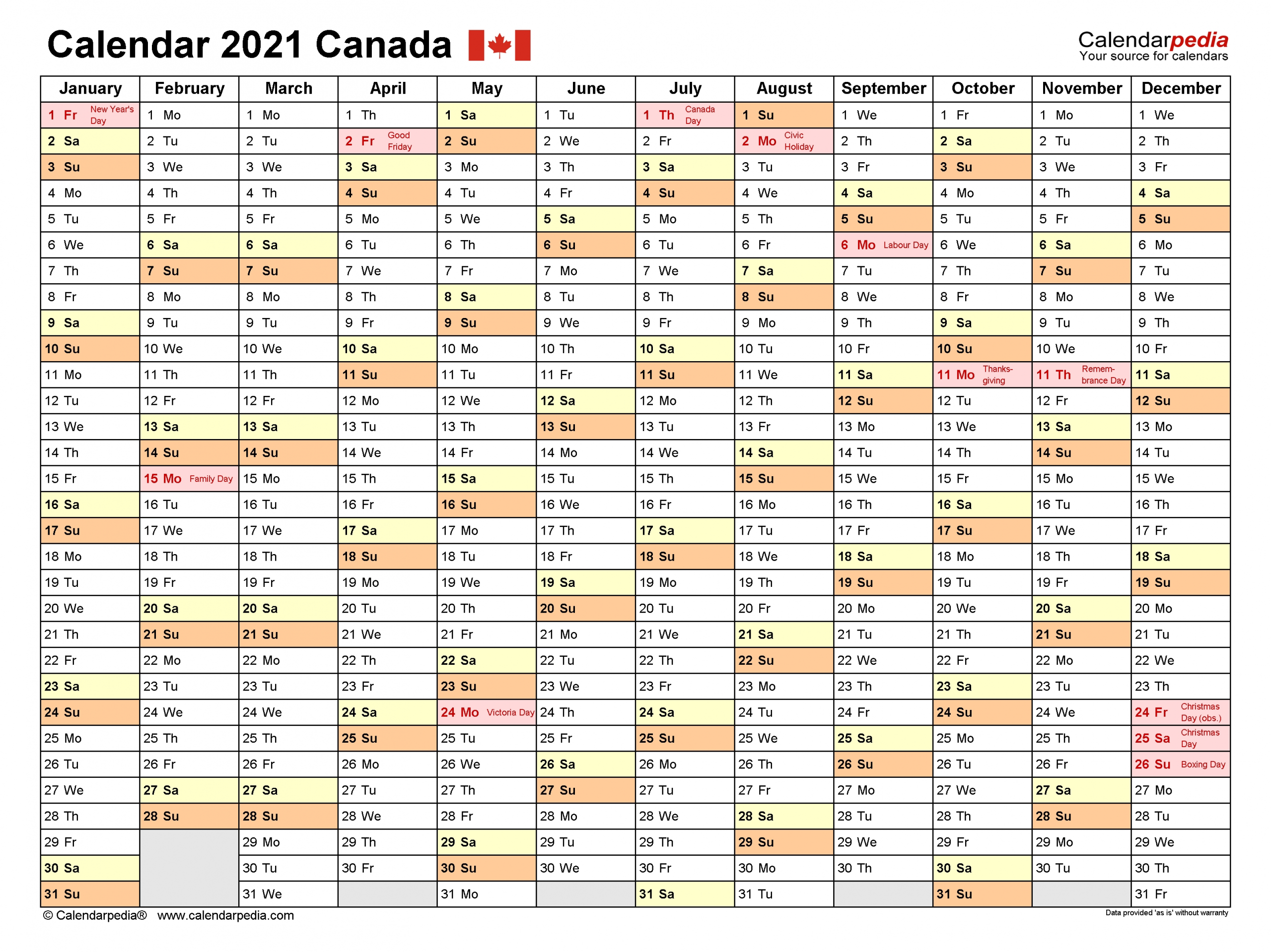 Canada Calendar 2021 - Free Printable Excel Templates-2021 Vacation Calendar Template