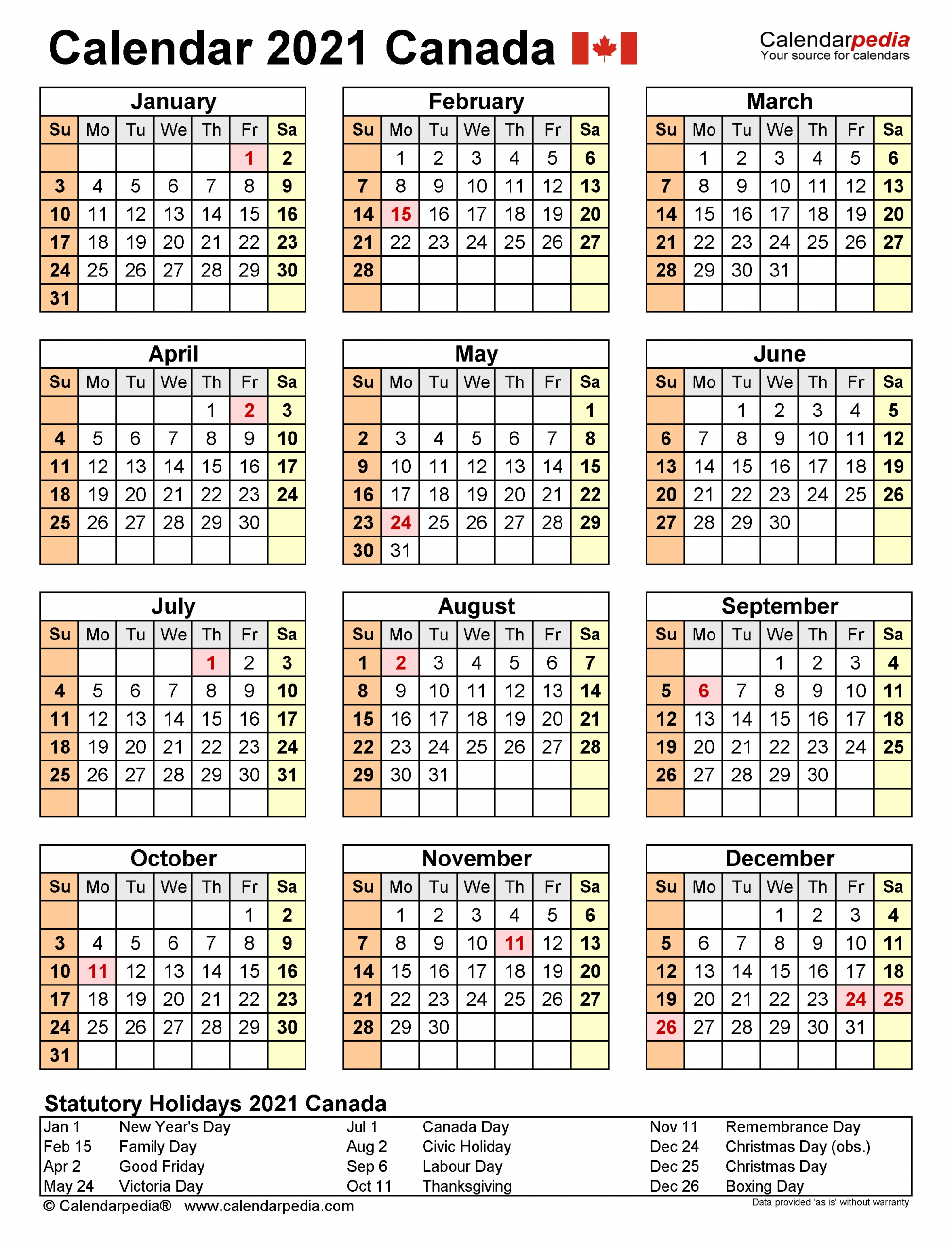 Canada Calendar 2021 - Free Printable Excel Templates-2021 Vacation Schedule