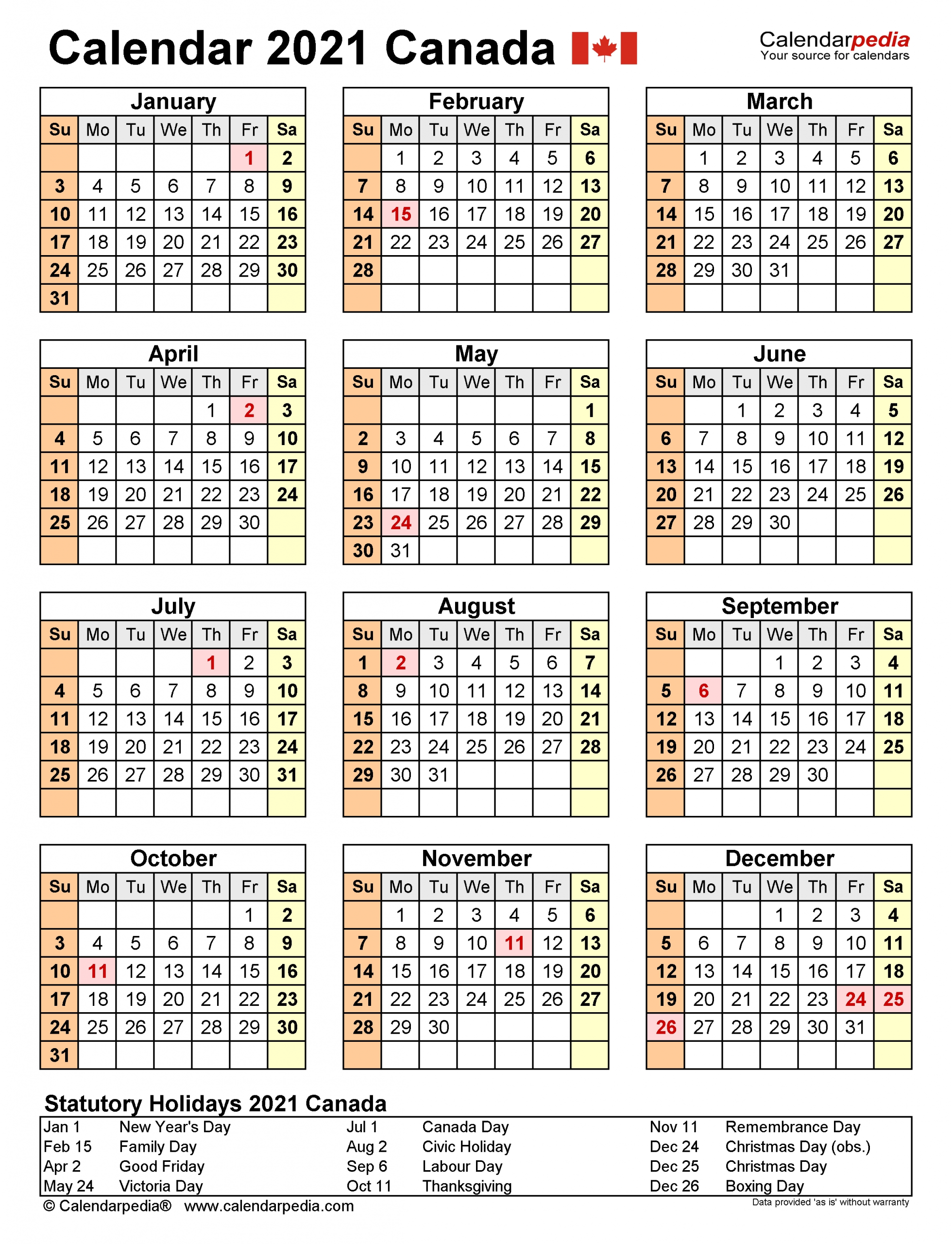 Canada Calendar 2021 - Free Printable Excel Templates-Attendance Calendars 2021