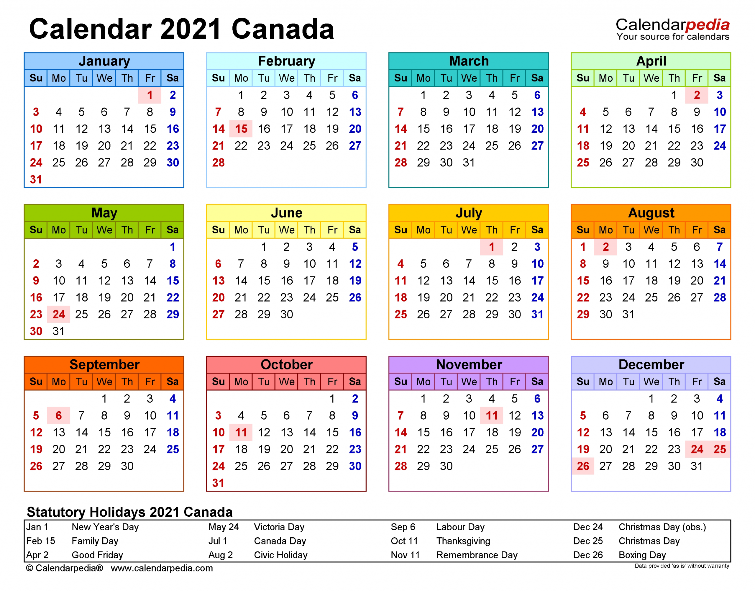 Canada Calendar 2021 - Free Printable Pdf Templates-4 Inch By 7 Inch 2021 .Pdf Calendar