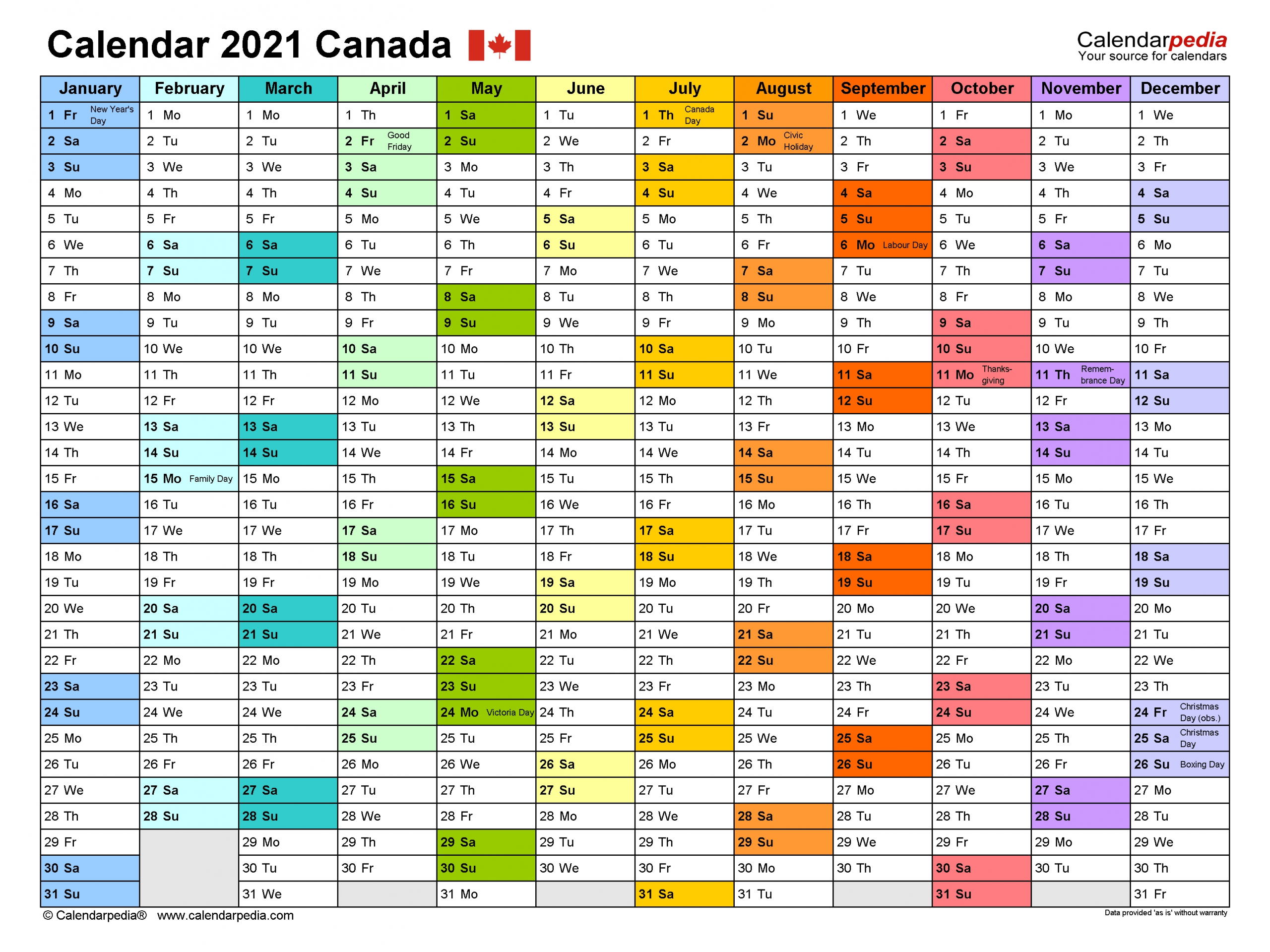 Canada Calendar 2021 - Free Printable Pdf Templates-Printable Employee Vacation Calendar 2021