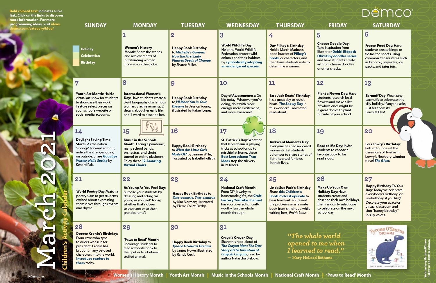 Children&#039;S Programming Activity Calendar: March 2021-2021 Activity Calendar Printable