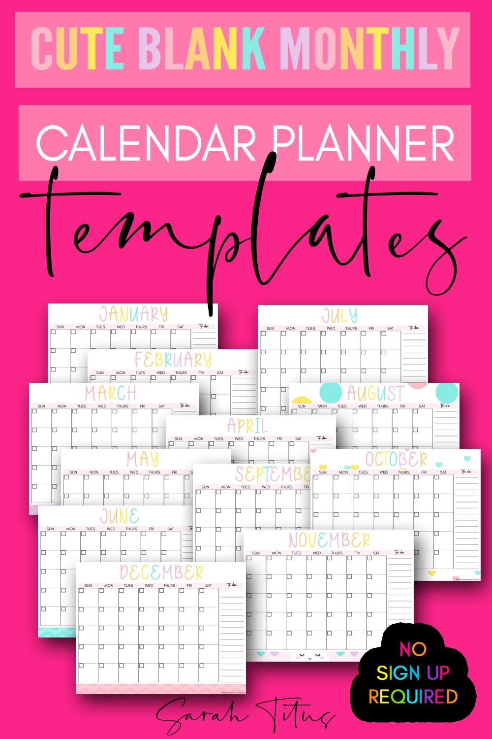 Cute Blank Monthly Calendar Planner Templates - Sarah Titus-Blank Monthly Calendar Template To Fill In