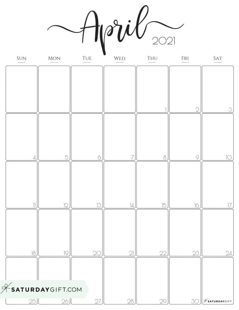 Cute (&amp; Free!) Printable April 2021 Calendar | Saturdaygift-April 2021 Calendar Printable