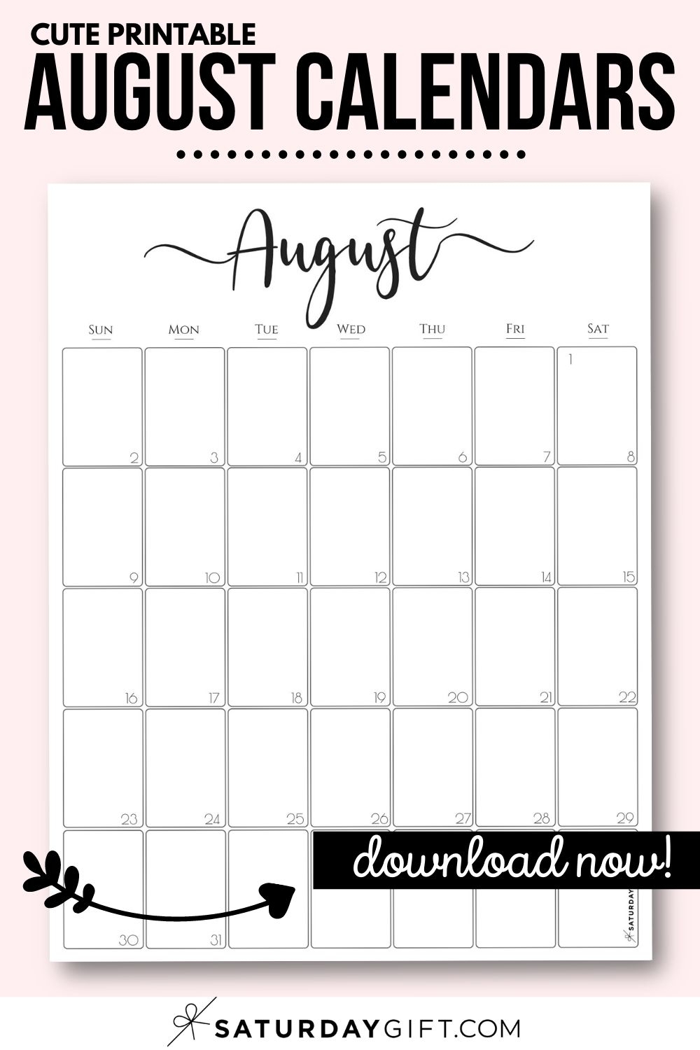 Cute (&amp; Free!) Printable August 2021 Calendar | Saturdaygift-August 2021 Printable Bill