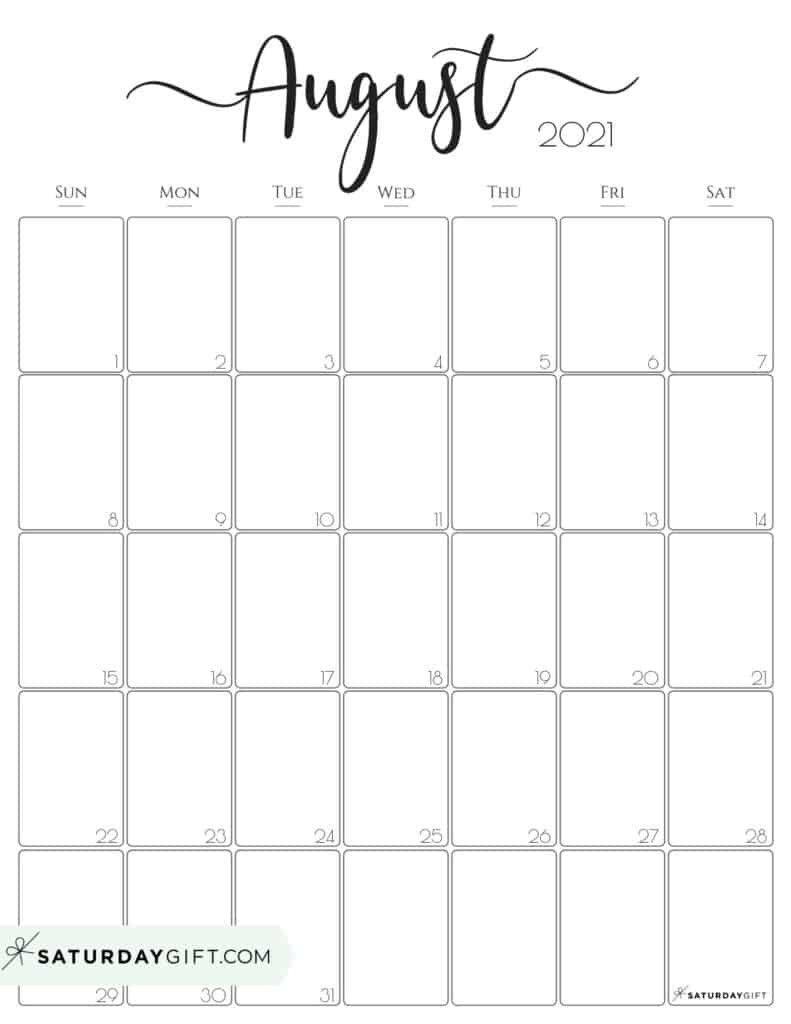 Cute (&amp; Free!) Printable August 2021 Calendar | Saturdaygift-Printable Calendar July 2021 And August 2021