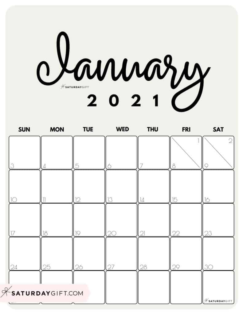 Cute (&amp; Free!) Printable January 2021 Calendar | Saturdaygift-2021 Calendar Printable