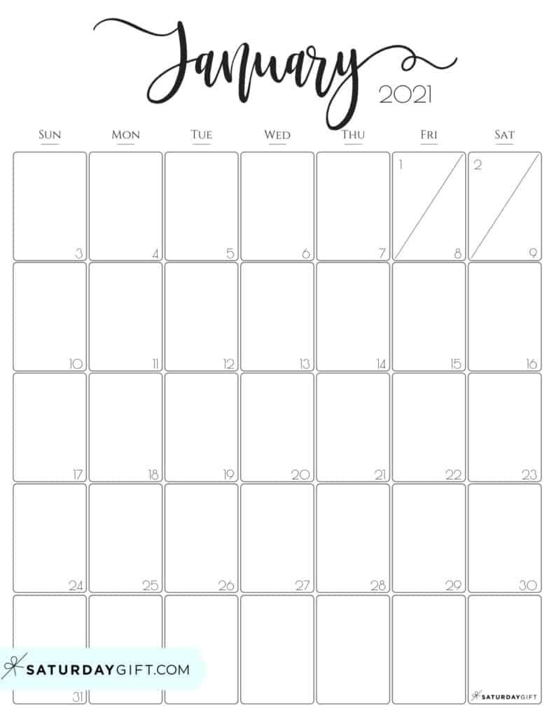 Cute (&amp; Free!) Printable January 2021 Calendar | Saturdaygift-Monday-Friday Calendar Printable 2021