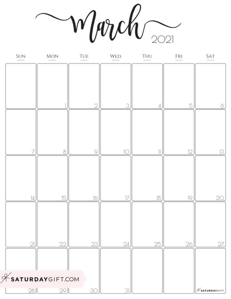 Cute (&amp; Free!) Printable March 2021 Calendar | Saturdaygift-Blank March Calendar 2021 Printable