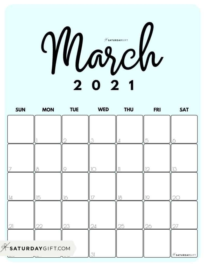 Cute (&amp; Free!) Printable March 2021 Calendar | Saturdaygift-March 2021 Printable Calendar