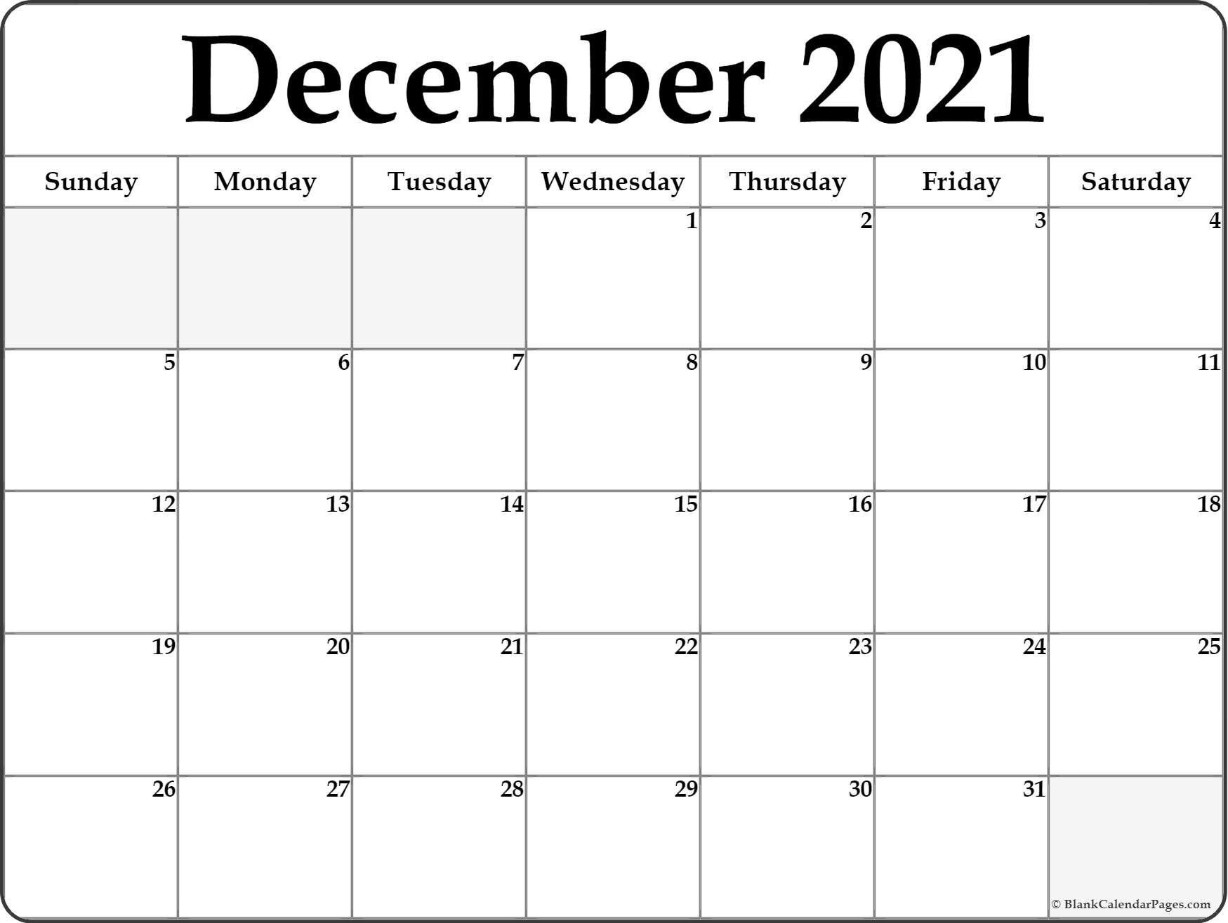 December 2021 Blank Calendar Templates December 2021 Blank-Fill In 2021 Calendar Pages Blank