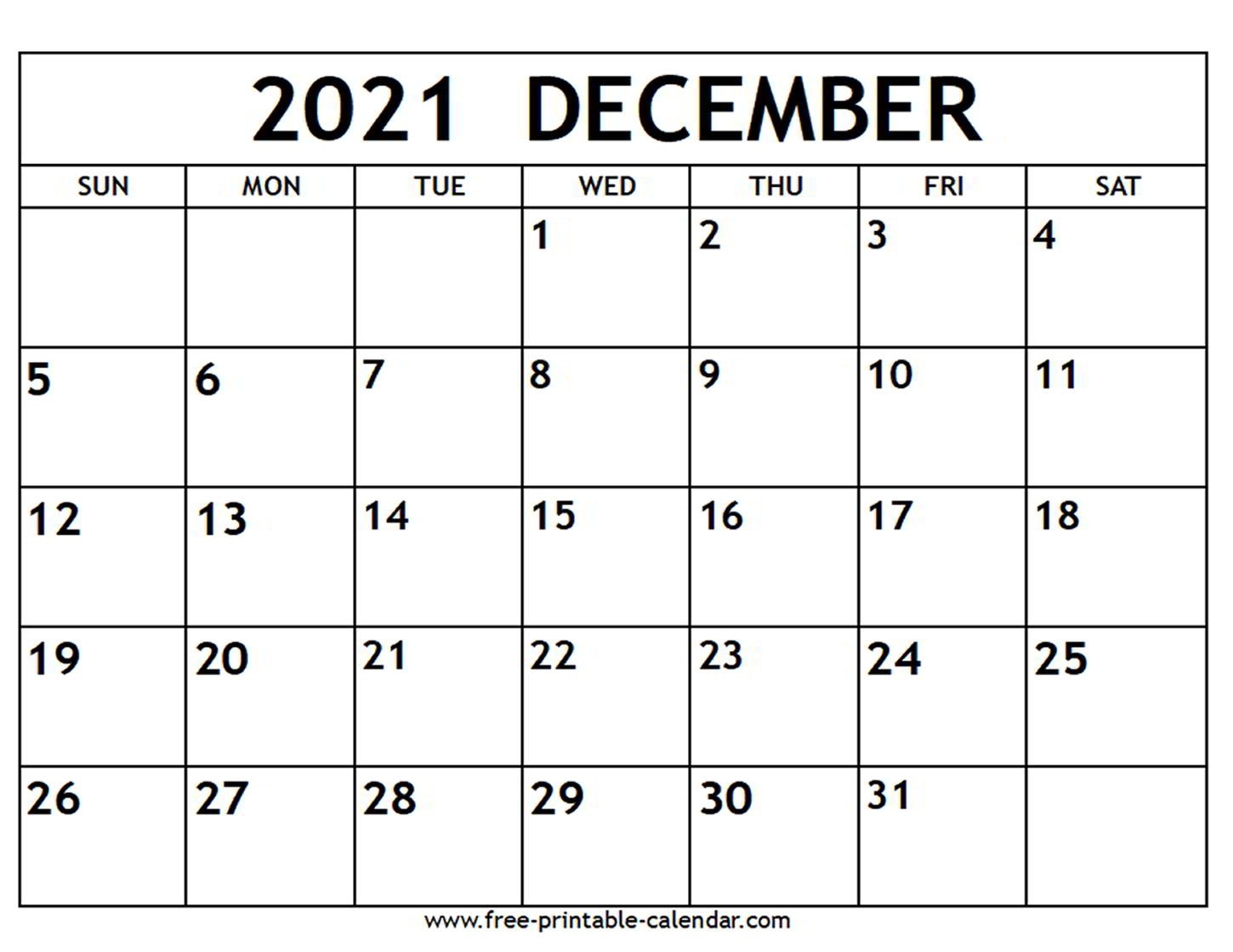 December 2021 Calendar - Free-Printable-Calendar-December 2021 Monthly Calendar Printable Free Word
