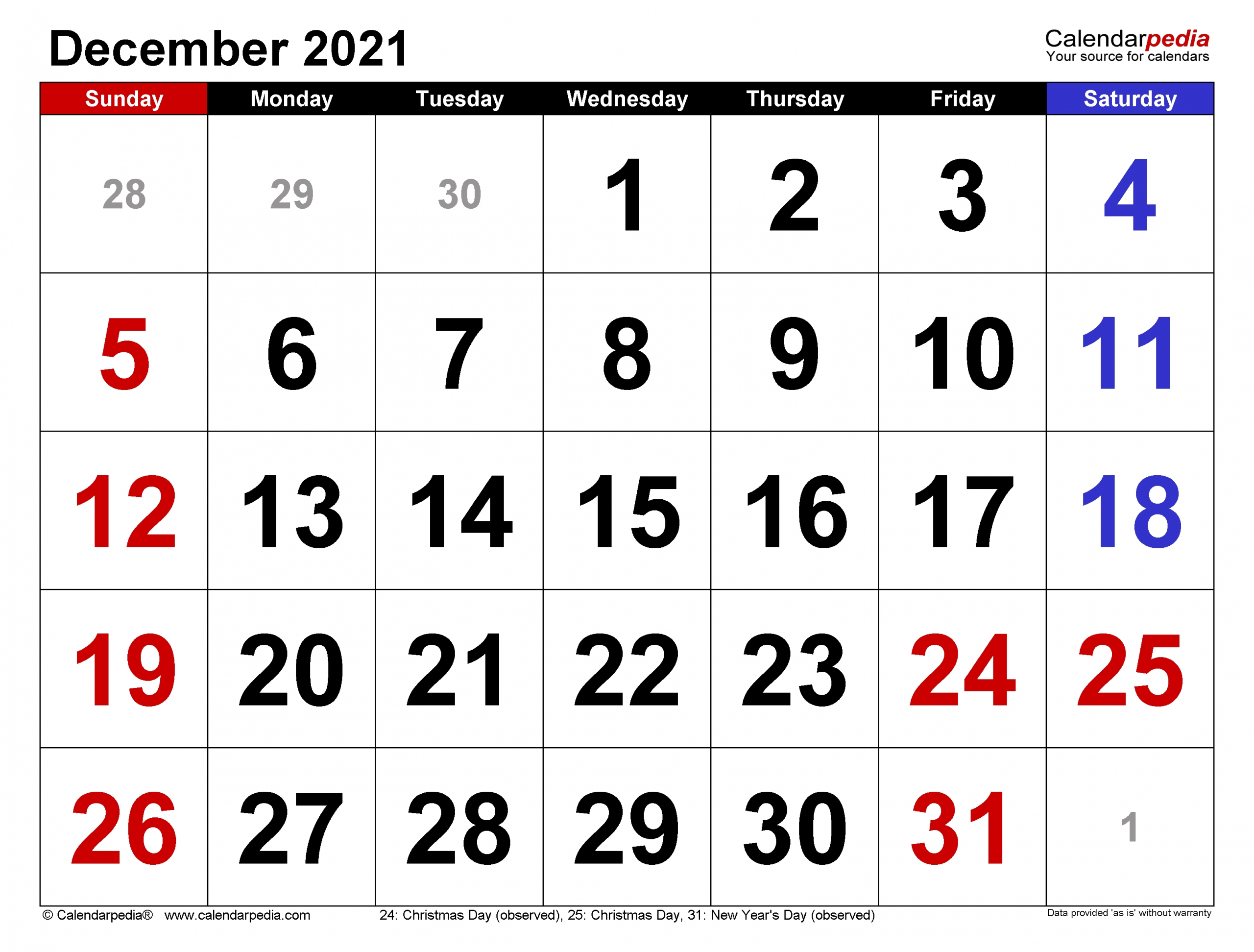 December 2021 Calendar | Templates For Word, Excel And Pdf-December 2021 Monthly Calendar Printable Free Word