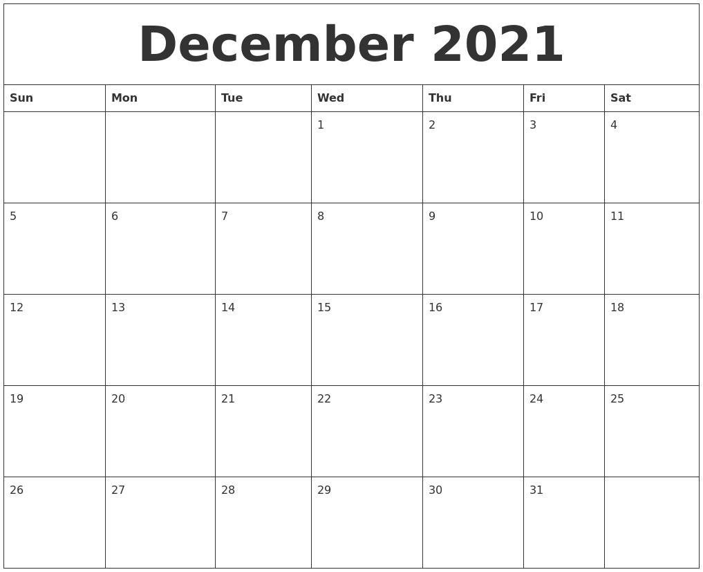 December 2021 Word Calendar-December 2021 Monthly Calendar Printable Free Word