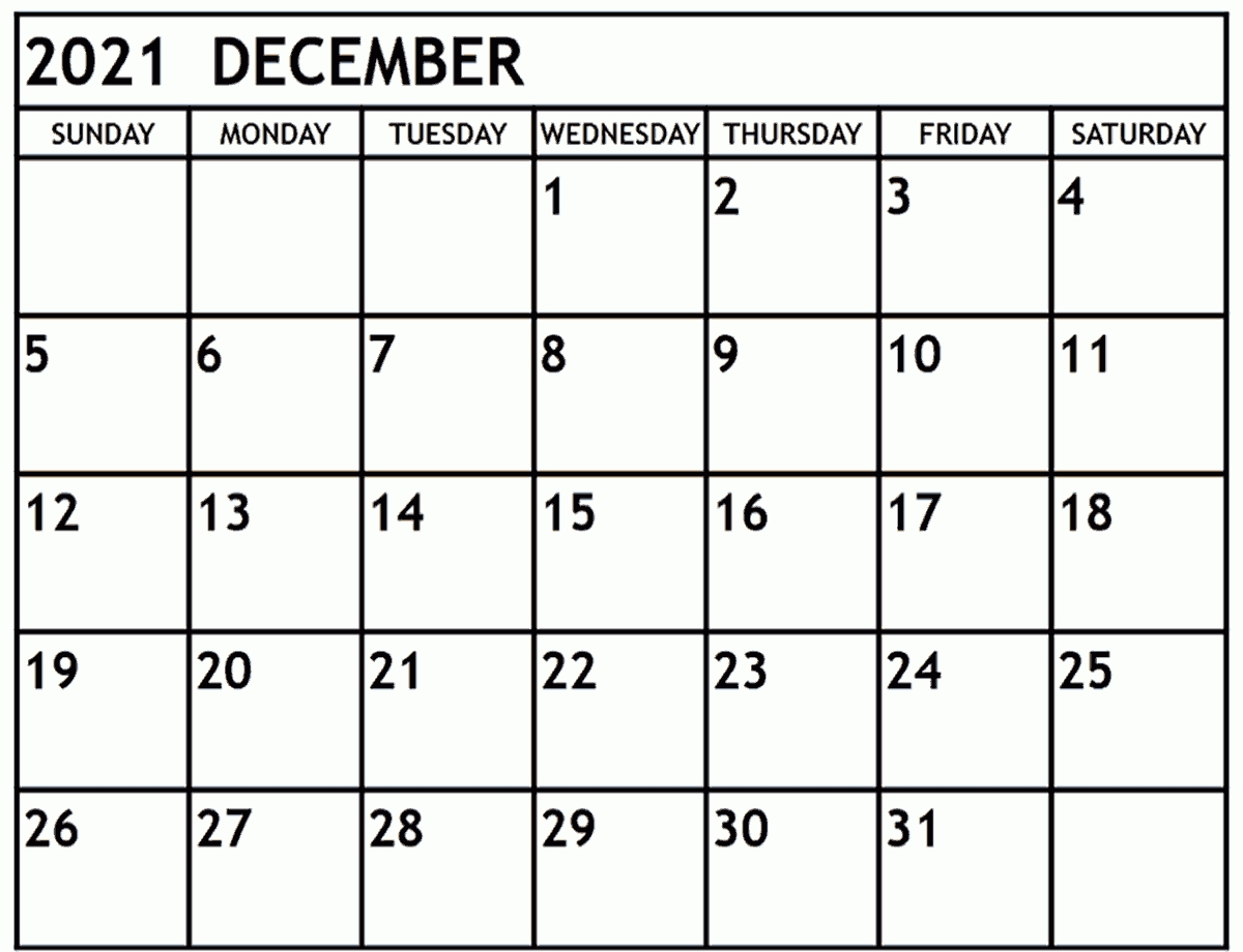 December Calendar 2021 | Calendar 2019 Printable, Monthly-December 2021 Monthly Calendar Printable Free Word
