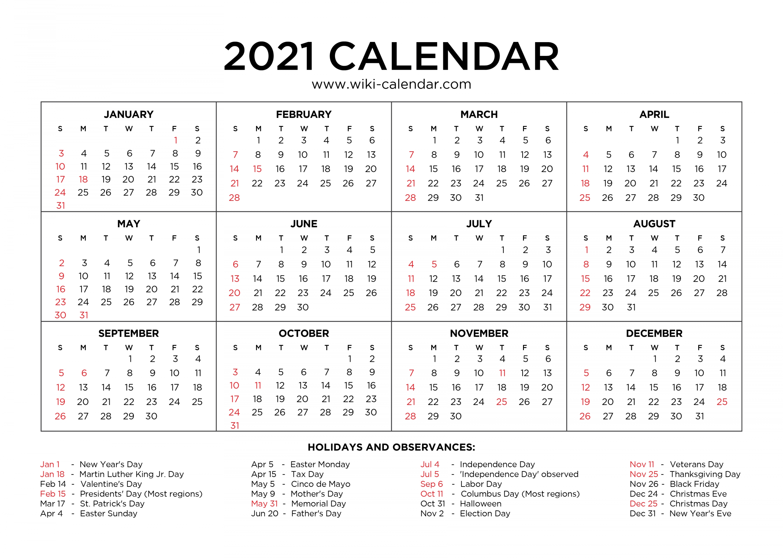 Download And Print Calendars For 2020, 2021 - Wiki Calendar-4X6 Printable Calendar 2021 Free