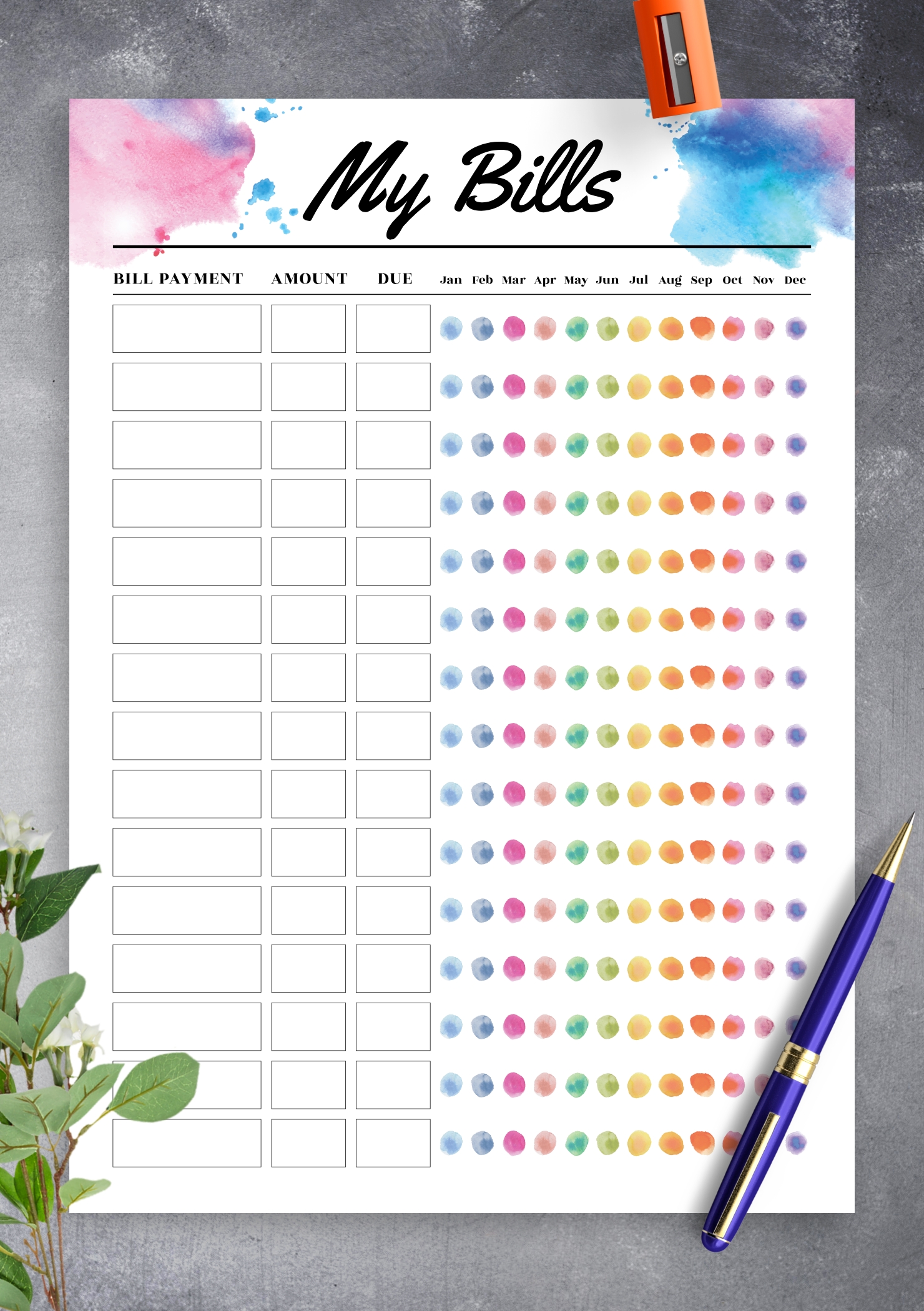 Download Printable Colored Monthly Budget Template Pdf-Calendar Bills Due Template 2021