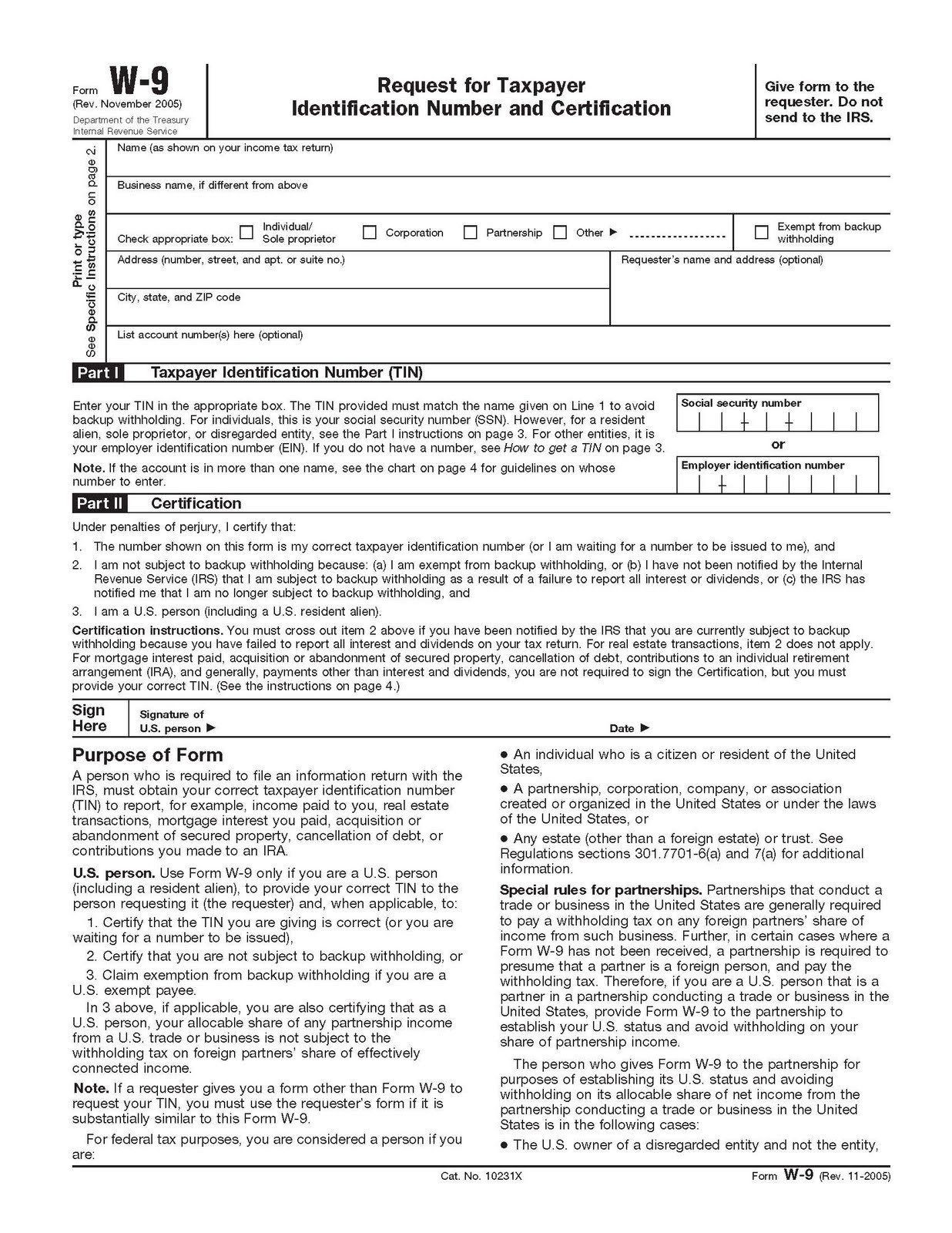 irs w9 form