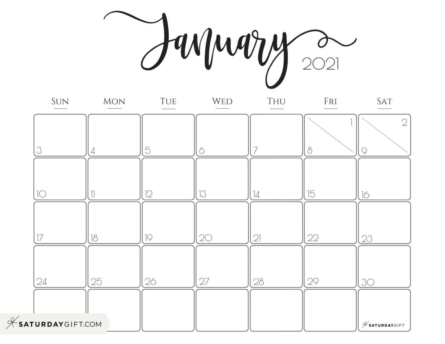Elegant 2021 Calendar By Saturdaygift - Pretty Printable-2021 Calendar Free Printable-Monthly Bills