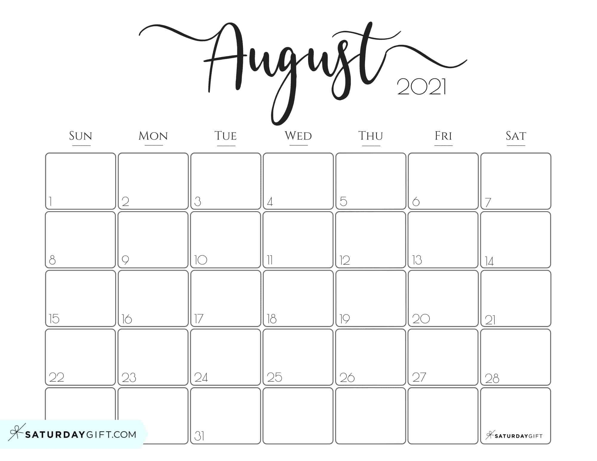 Elegant 2021 Calendar By Saturdaygift - Pretty Printable-August 2021 Printable Bill