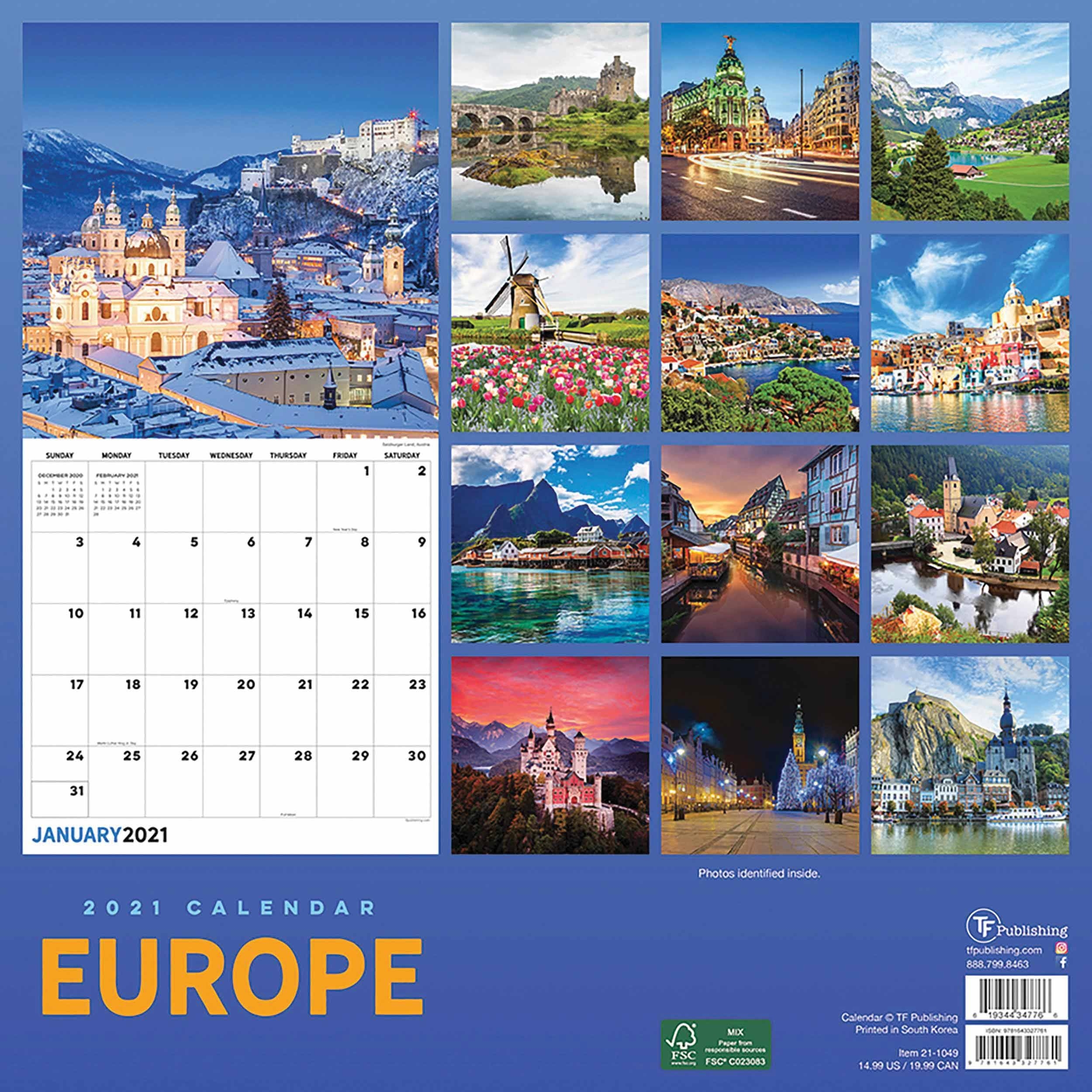 European Calendar 2021 Calendar Template Printable