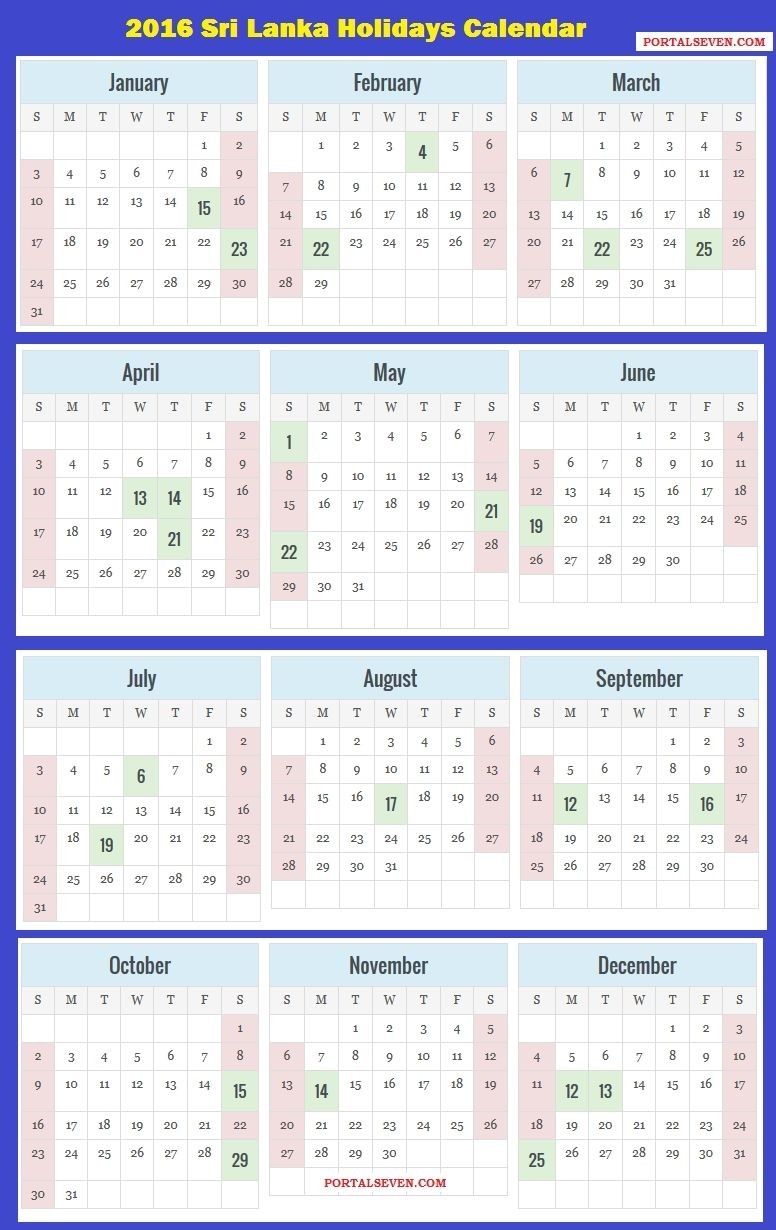 2021 Calendar With All Holidays Sri Lanka 2022