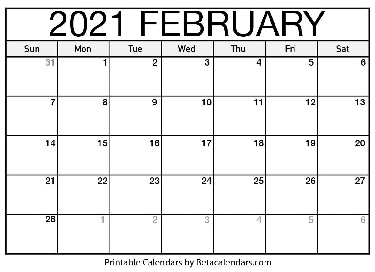 February 2021 Calendar | Blank Printable Monthly Calendars-Calendar 2021 Shwoing Previous Month