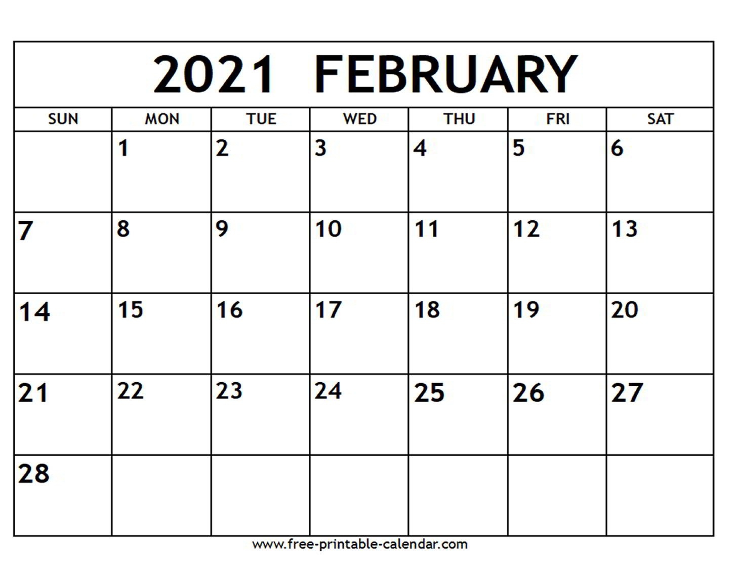 February 2021 Calendar - Free-Printable-Calendar-Print Calendar 2021 Free
